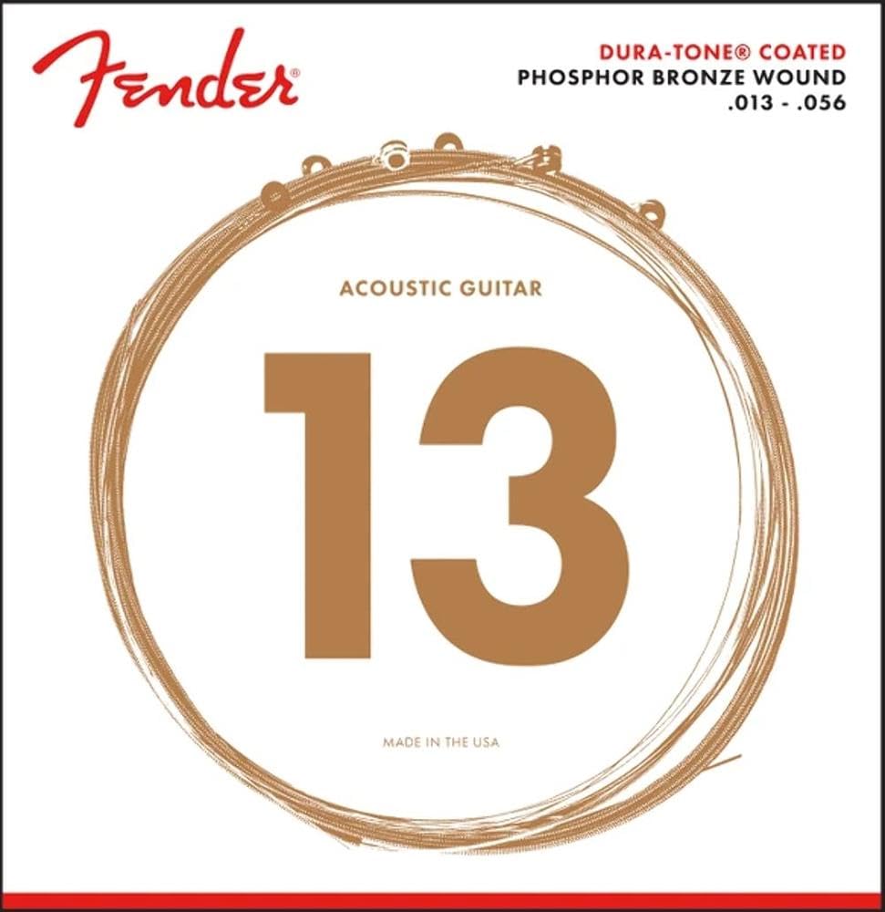 Fender Dura-Tone Coated Phosphor Bronze Acoustic Guitar Strings - 860M .013-.056 Gauge - Long-Lasting Tone & Playability for Folk, Country & Fingerstyle Playing