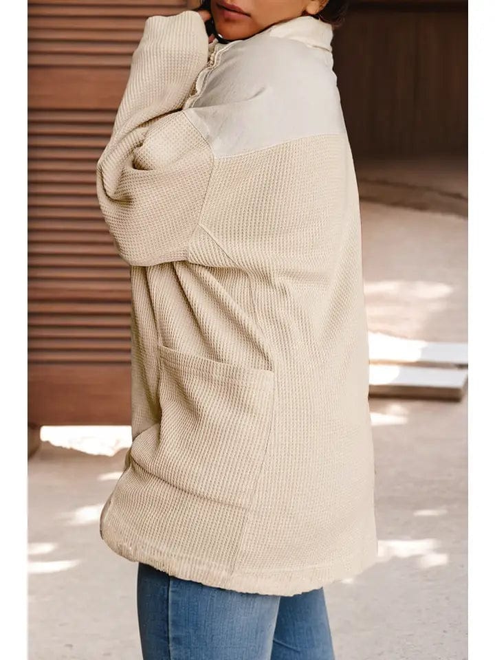 Women's Long Sleeve Waffle Knit Button Down Shirt with Side Pockets - Casual Fall Outfit for Work & Weekend Wear