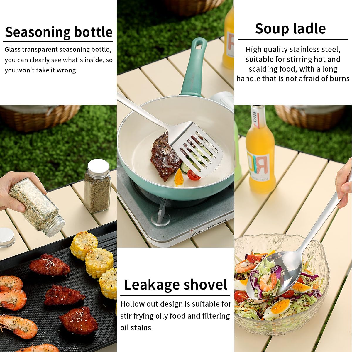 HOMQUEN Camping Essentials - 15-Piece Cooking Utensils Set for RV, Outdoor Hiking, Picnic & BBQ | Portable Camping Gear Must Haves | Perfect Camping Accessories & Gifts for Travel Enthusiasts