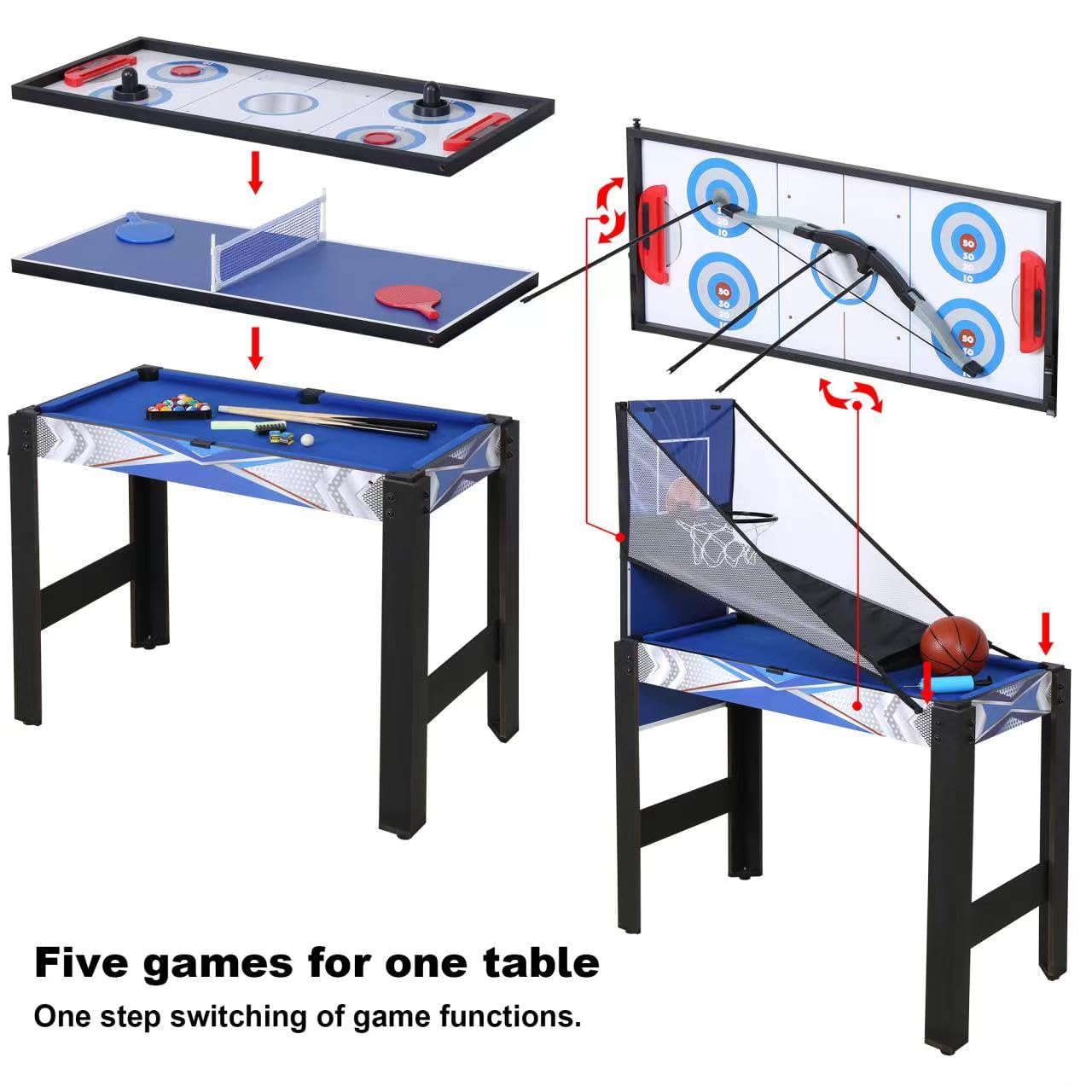 5-in-1 Multi-Game Combination Table Set - Table Tennis, Pool, Archery, Slide Hockey & Basketball - Perfect for Family Fun & Parent-Child Bonding | Indoor/Outdoor Game Table for Kids & Adults | Great for Parties, Playrooms & Backyard Entertainment