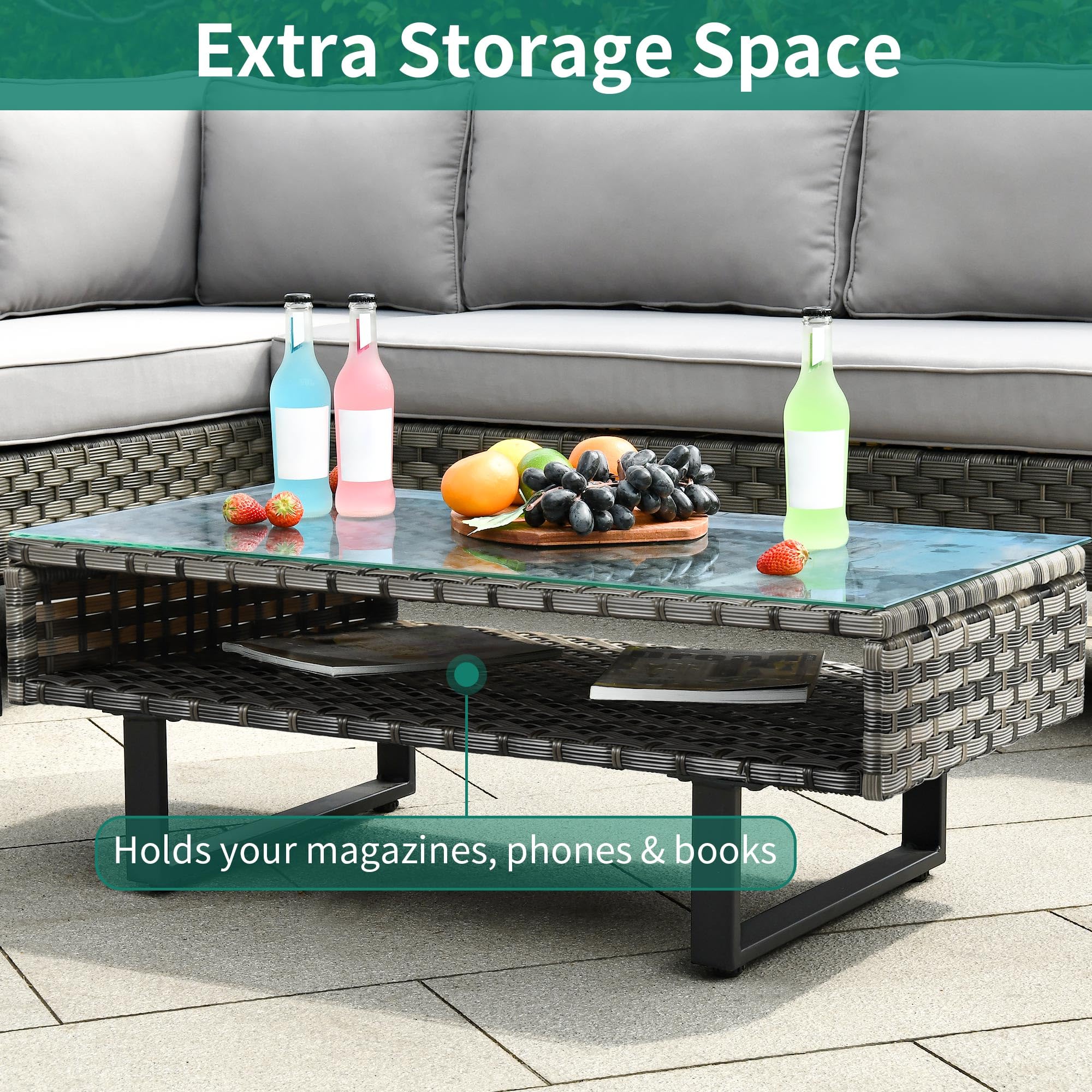 YITAHOME 4-Piece Outdoor Patio Furniture Set, PE Rattan L-Shaped Sectional Sofa with Coffee Table & Cushions - Grey Wicker Conversation Set for Backyard, Poolside, Porch - Perfect for Relaxing, Entertaining & Lounging