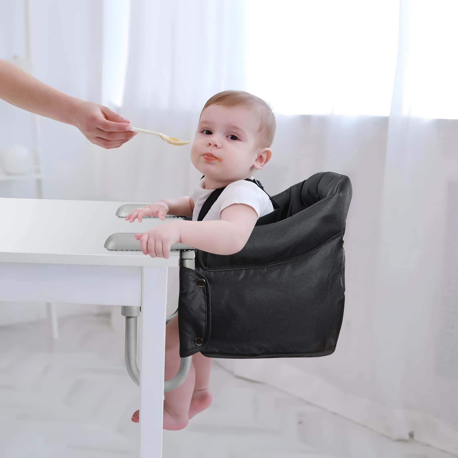 PandaEar Portable Baby High Chair - Travel Hook On Dining Booster Seat for Infants & Toddlers | Clip On Table Chair for Safe & Comfortable Feeding at Home, Restaurants, or Outdoor Picnics (Black)