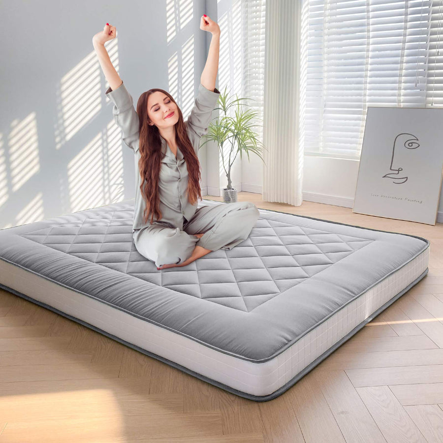 MAXYOYO Japanese Floor Mattress - Extra Thick Padded Tatami Mat for Sleeping & Lounging, Grey Style | Perfect for Guest Beds, Meditation, Yoga & Small Space Living
