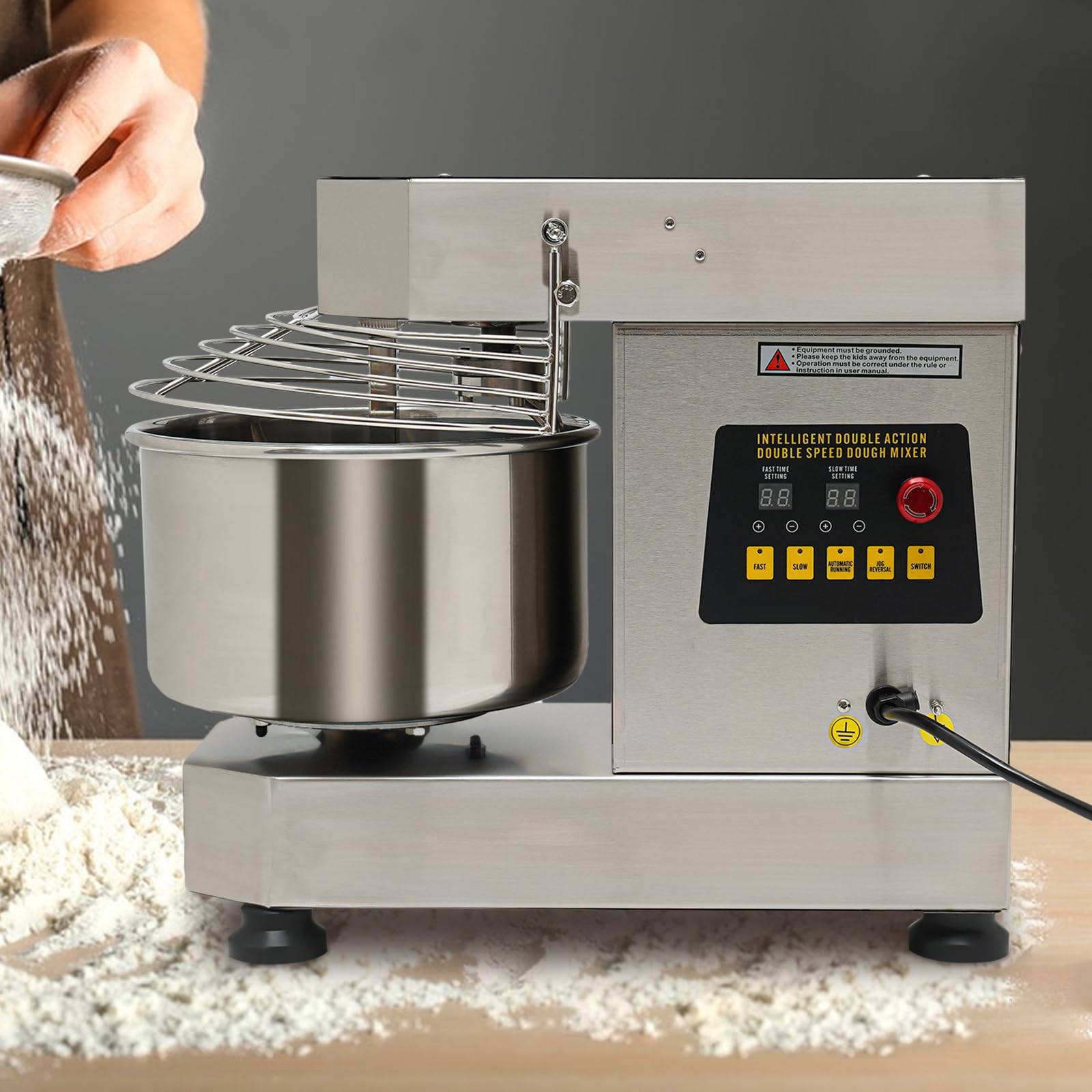 750W 12Qt Commercial Food Mixer with Timer - Heavy Duty Stainless Steel Dough Kneading Machine for Bakery, Pizzeria & Restaurant - Perfect for Mixing Dough, Jams, Batters & More (110V)
