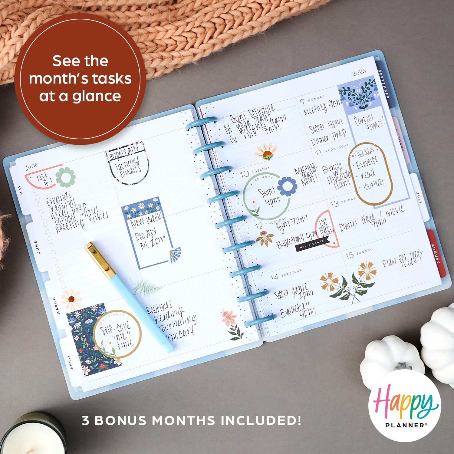 Happy Planner Sustainable Disc-Bound 12-Month Planner 2025 - Daily, Weekly & Monthly Layout, Classic Size (7