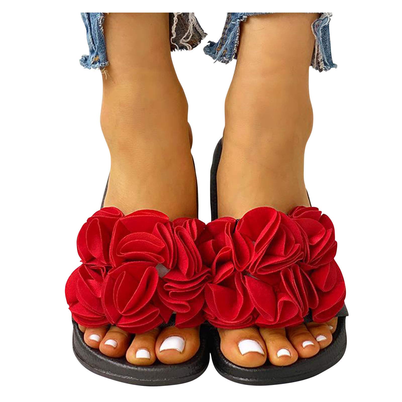 Women's Comfortable Flat Sandals with Big Flower Design - Open Toe Casual Summer Beach Shoes for Walking, Travel & Outdoor Activities