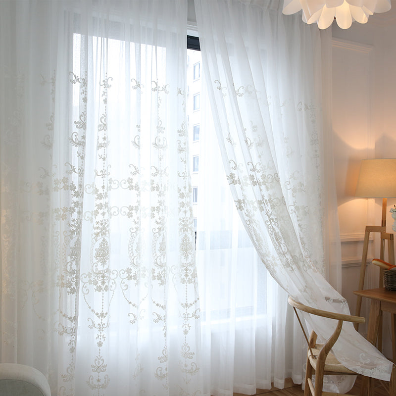 Noelle White Lace Light Filtering Custom Window Curtains - Elegant Sheer Drapes for Living Room, Bedroom & Nursery Decor