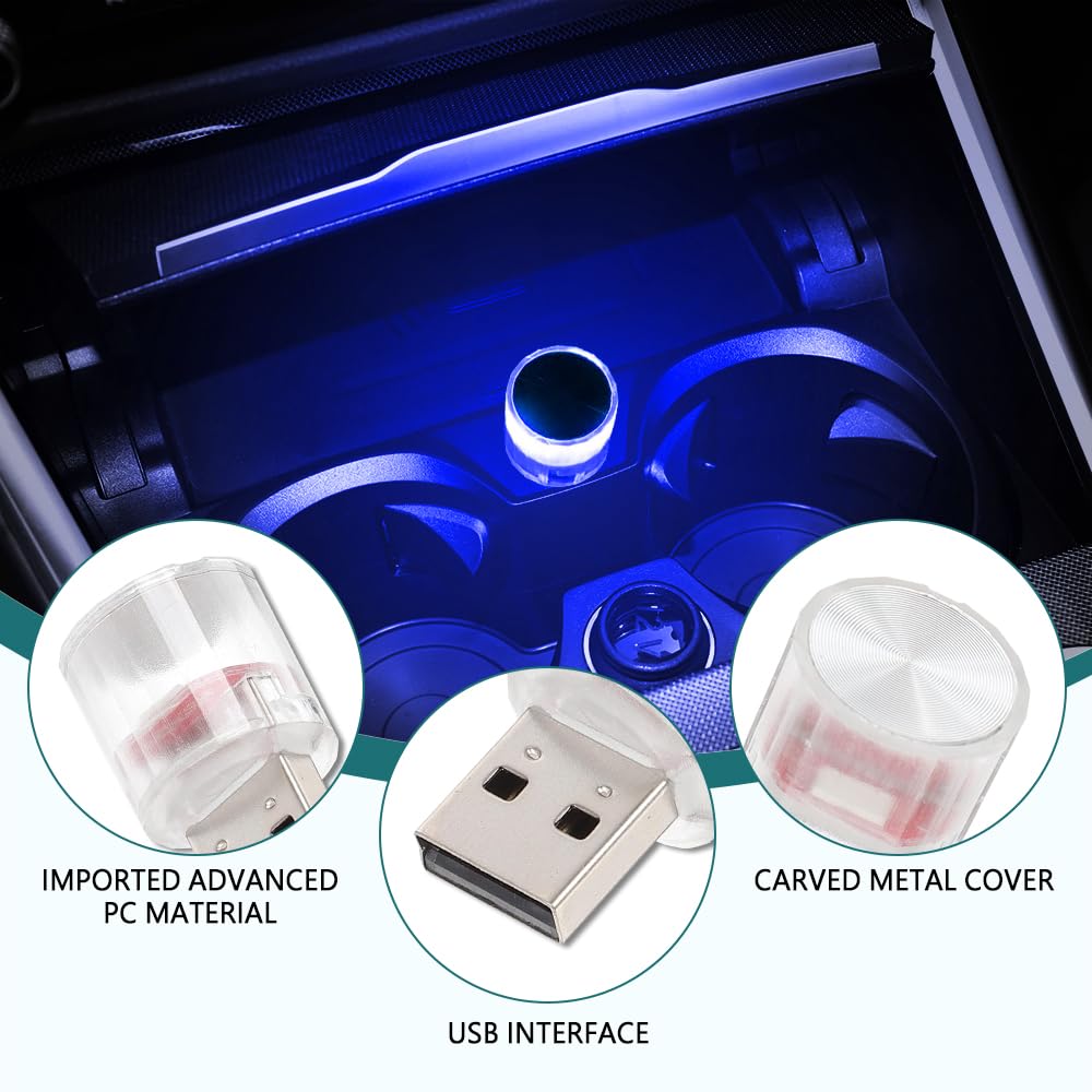 Universal USB LED Car Interior Atmosphere Lamp - Mini USB LED Lights for Car Decoration & Bedroom Night Light - Plug-in LED Accent Lighting for Cars, Home, Parties (Blue, 4-Pack) - Perfect for Mood Lighting & Nighttime Safety