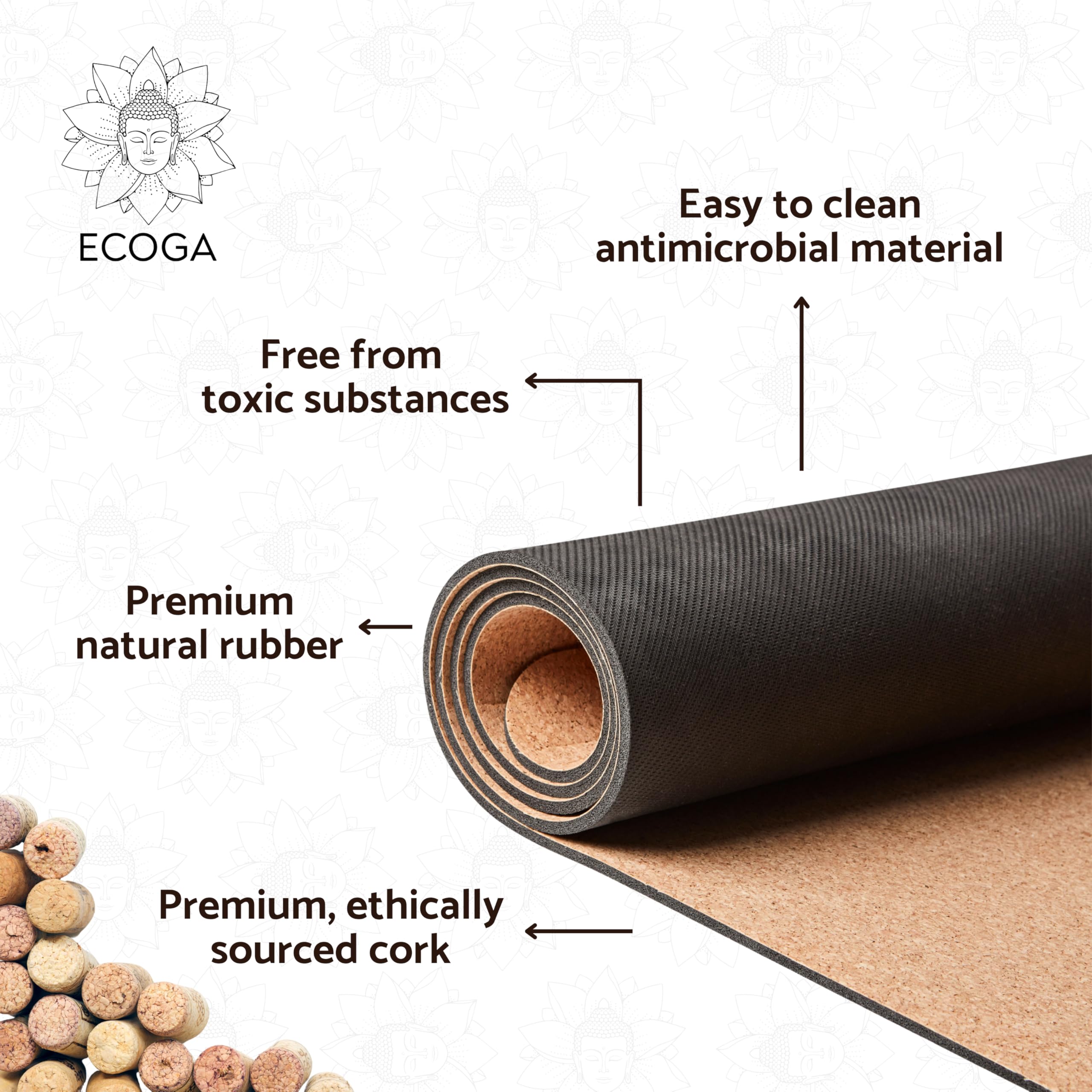 Premium Cork Yoga Mat with Alignment Marks - 5mm Thick Non-Slip Hot Yoga Mat with Natural Rubber Base - Eco-Friendly & Non-Toxic for Gym, Stretching & Home Workouts - Includes Free Yoga Mat Strap & Carry Bag - Perfect for Bikram, Vinyasa & Meditation Practices
