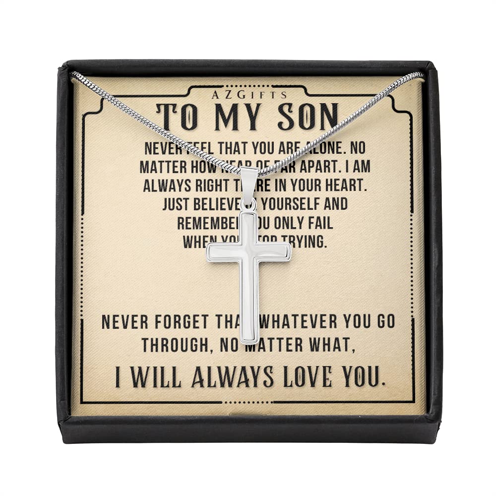 Son's Cross Necklace Gift - Birthday, Graduation & Christmas Jewelry for Him - Perfect for Teens & Men