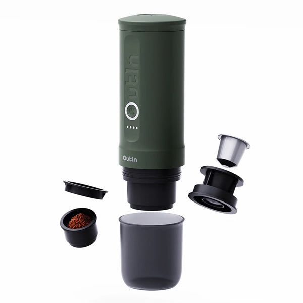 Outin Nano Portable Espresso Maker - Compact Travel Coffee Machine for Camping, Office & Home Use - Fast Brewing Handheld Espresso Maker with USB Charging