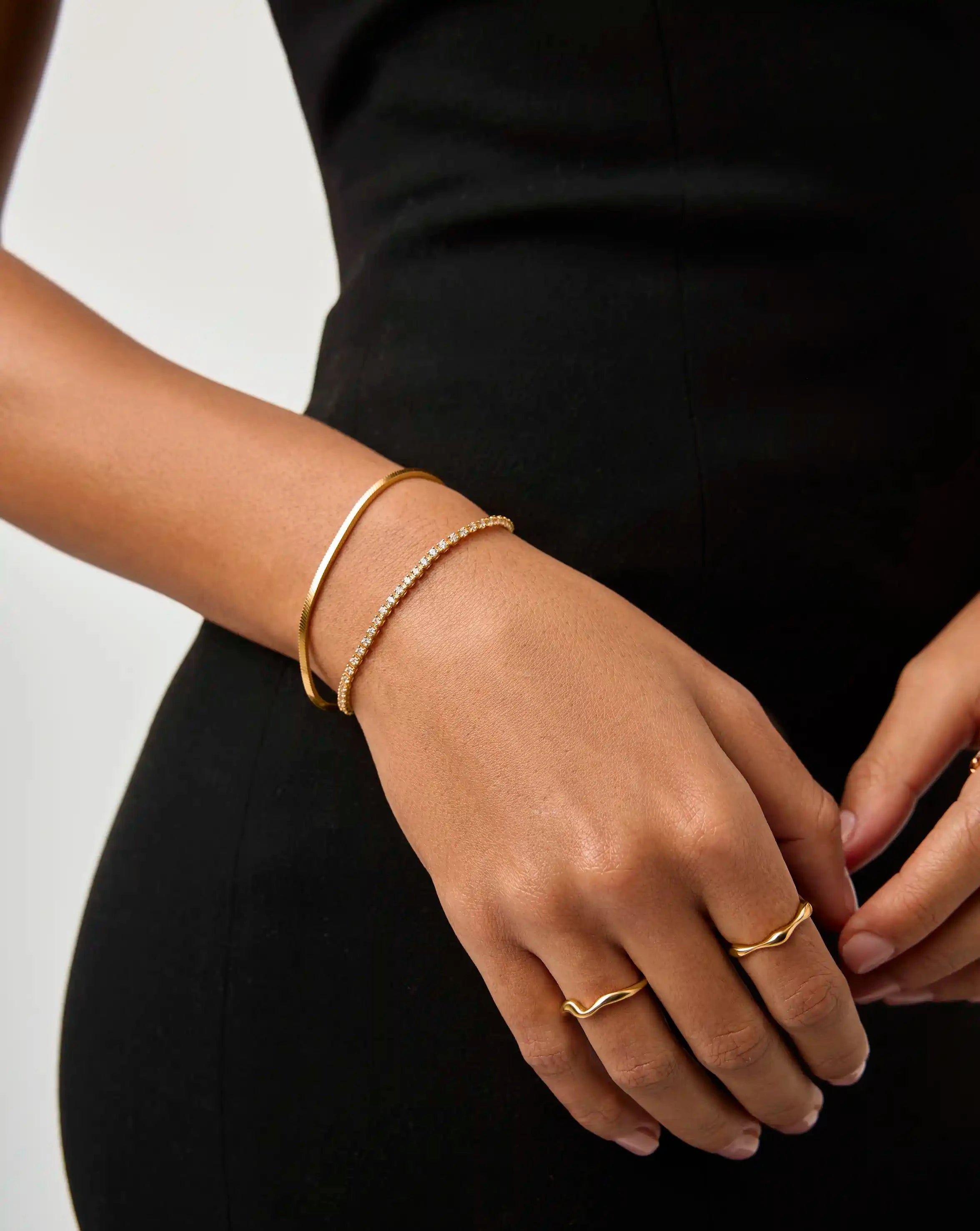 Classic Tennis & Snake Chain Bracelet Set - 18k Gold Vermeil Jewelry for Women | Elegant Gift for Birthday, Anniversary & Everyday Wear