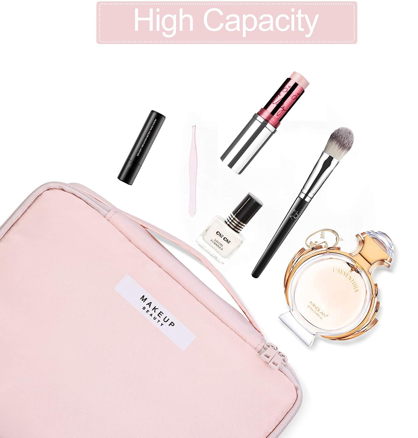 Seagull Fashion Polyester Cosmetic Organizer Bag with Pouch - Waterproof Travel Makeup Bag for Women, Perfect for Brushes, Toiletries & Cosmetics (24 x 17 x 7cm, Rose Gold) - Ideal for Home, Travel & Daily Use