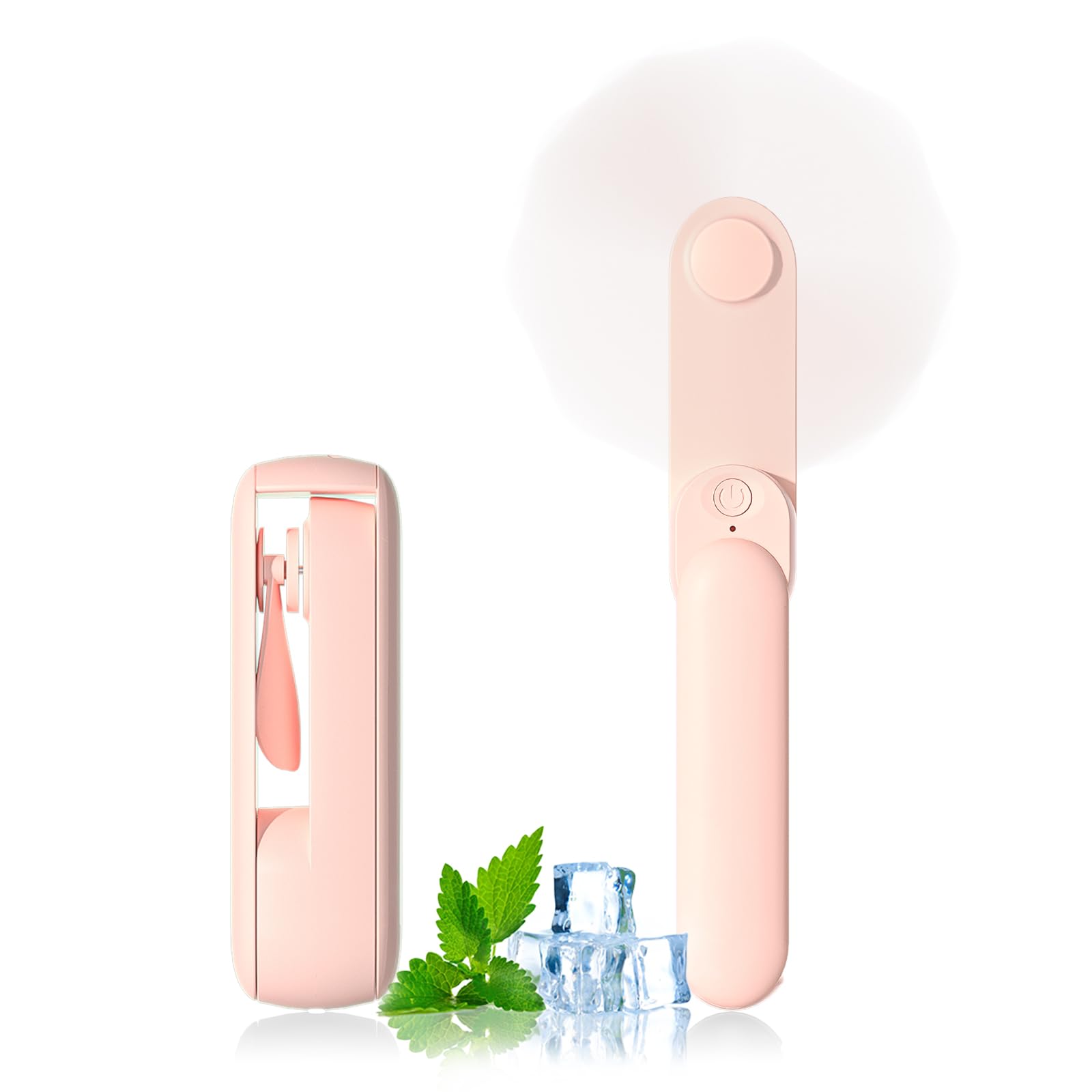 Portable Handheld Fan - 2 in 1 Mini USB Rechargeable Battery Operated Personal Fan [8-15 Hours] - Foldable Pocket Fan for Travel, Office, Home & Outdoor Use - Pink Cooling Fan Essentials