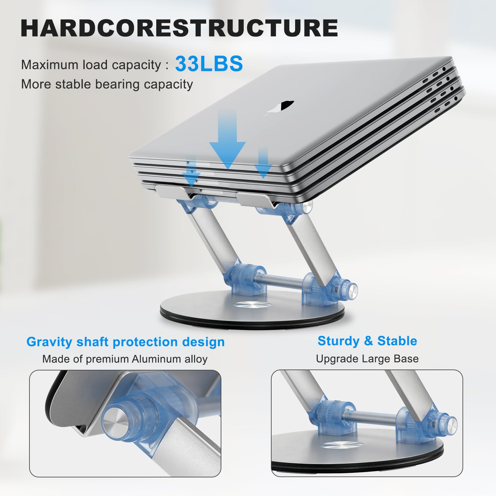 360° Swivel Laptop Stand Base - Adjustable, Foldable, Anti-Skid, Ergonomic Notebook Mount for iPad & All Laptops, Ideal for Home Office & Remote Work
