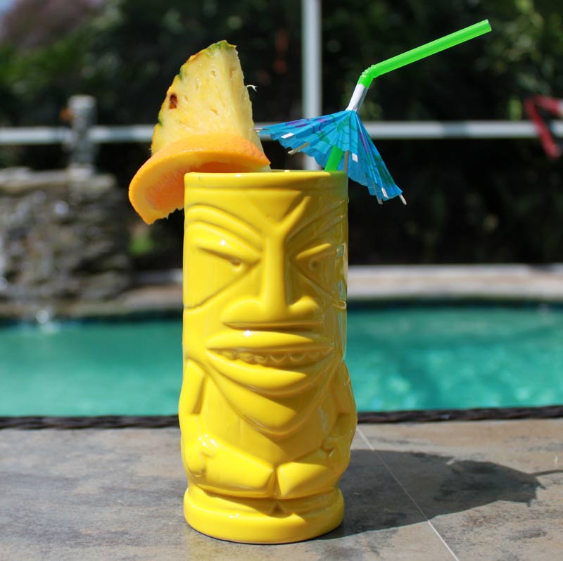 BarConic® 12 oz Tiki Cocktail Glasses - Set of 4 Yellow Tropical Themed Cups for Summer Parties, Luau Events & Beach-Themed Decor