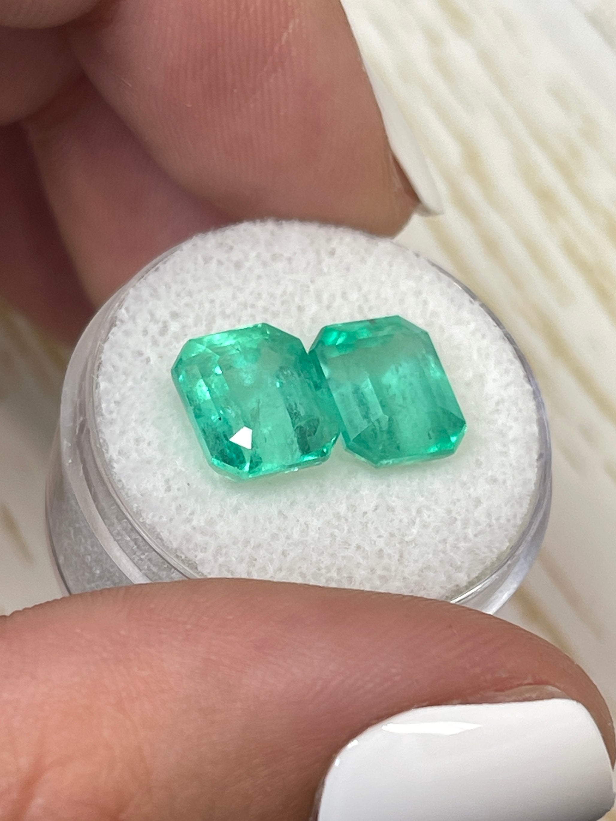 6.96tcw 9.5x8mm Matching Pair of Loose Colombian Emerald Gemstones - Emerald Cut Green Precious Stones for Jewelry Making, Engagement Rings & Luxury Gifts