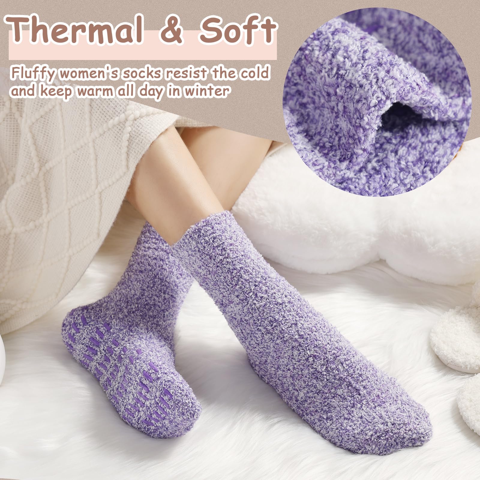 HIALTODAY Women's Non-Slip Fuzzy Slipper Socks - Warm Cozy Plush House Socks with Grips for Indoor/Outdoor Wear - Perfect for Christmas Gifts, Hospital Recovery & Winter Comfort