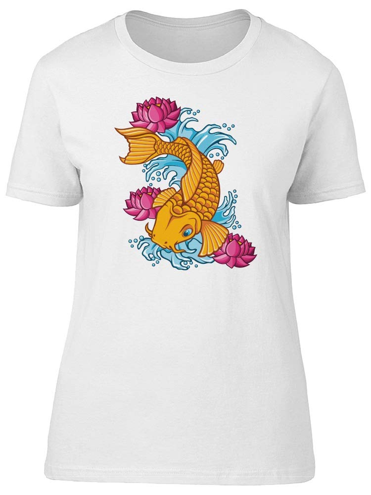 Golden Koi Fish Graphic T-Shirt for Women | Cute Japanese Koi Fish Print Tee | Casual Summer Tops for Streetwear & Vacation Outfits