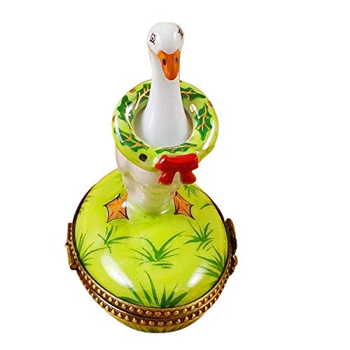 Limoges Porcelain Box with Rochard Goose, Spring & Christmas Wreaths - Hand-Painted Collectible Trinket Box for Home Decor, Gift Giving & Holiday Display