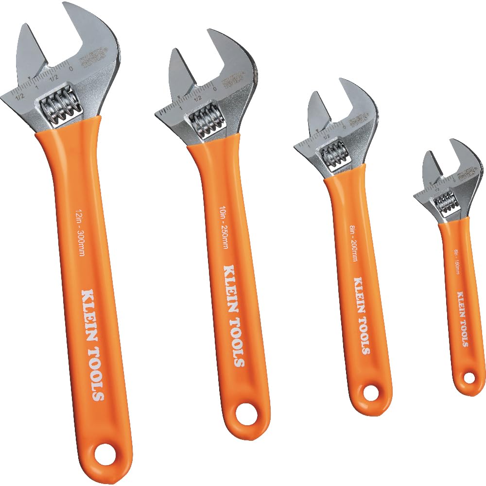 Klein Tools Extra-Capacity Adjustable Wrench Set - 4-Piece Heavy Duty Multi-Size Wrench Kit for Plumbing, Automotive & Home Repairs | Perfect for DIY Projects & Professional Use