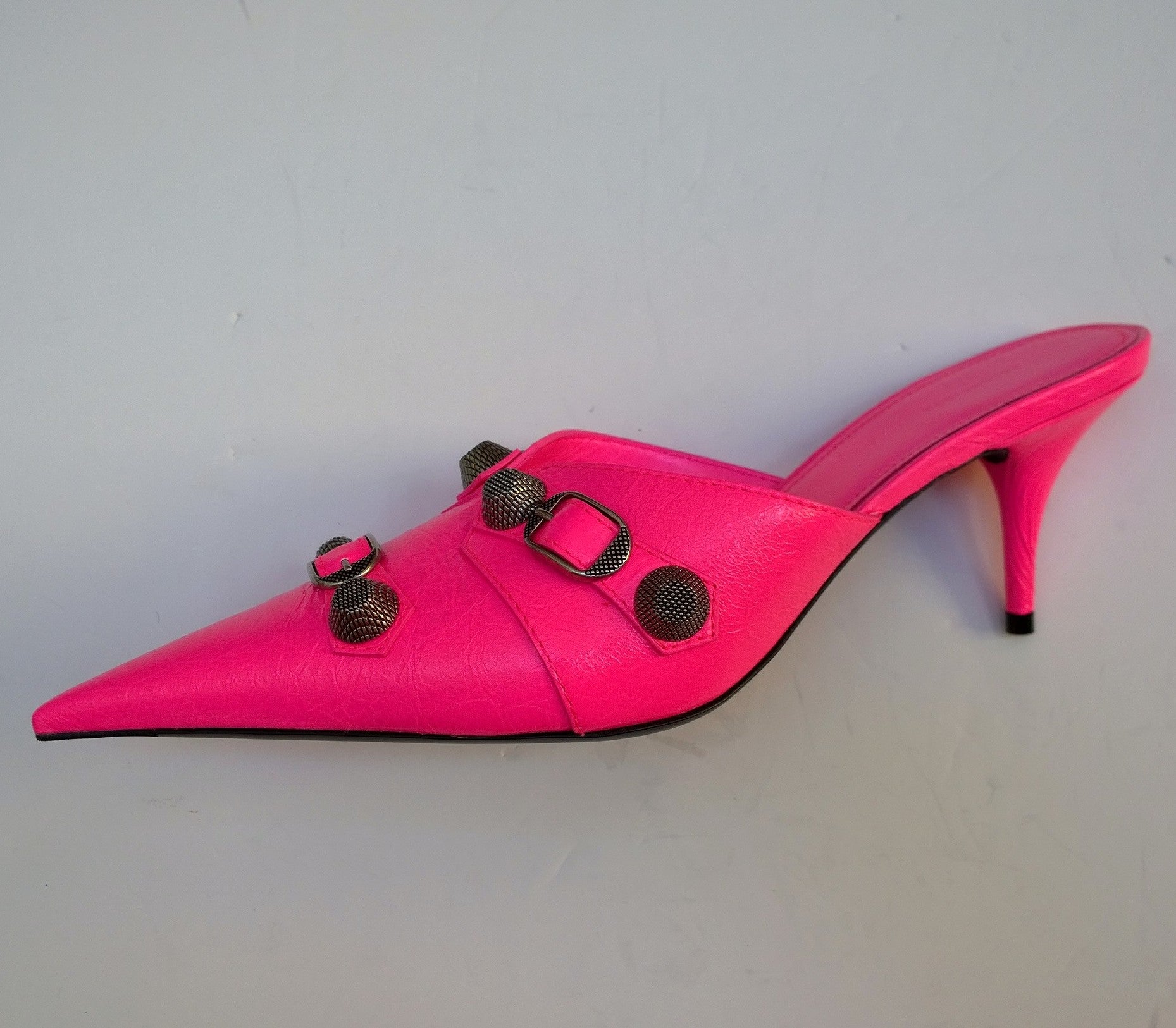 Balenciaga Cagole Neon Pink Pointy Toe Slides Heels for Women - Fashionable High Heel Sandals for Party, Night Out & Summer Wear