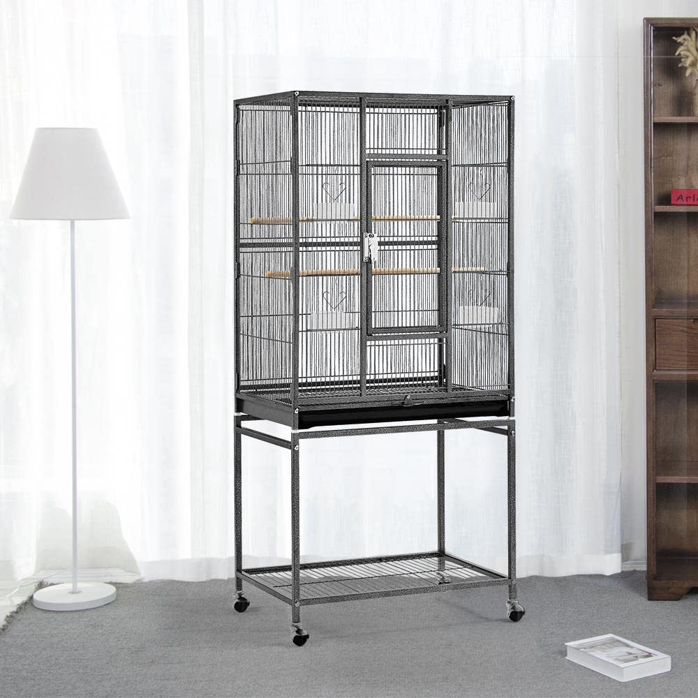 Topeakmart 53.7-inch Wrought Iron Bird Cage with Stand - Large Aviary for Parrots, Cockatiels, Conures, Parakeets, Budgies & Finches | Perfect for Home, Garden or Pet Store Display