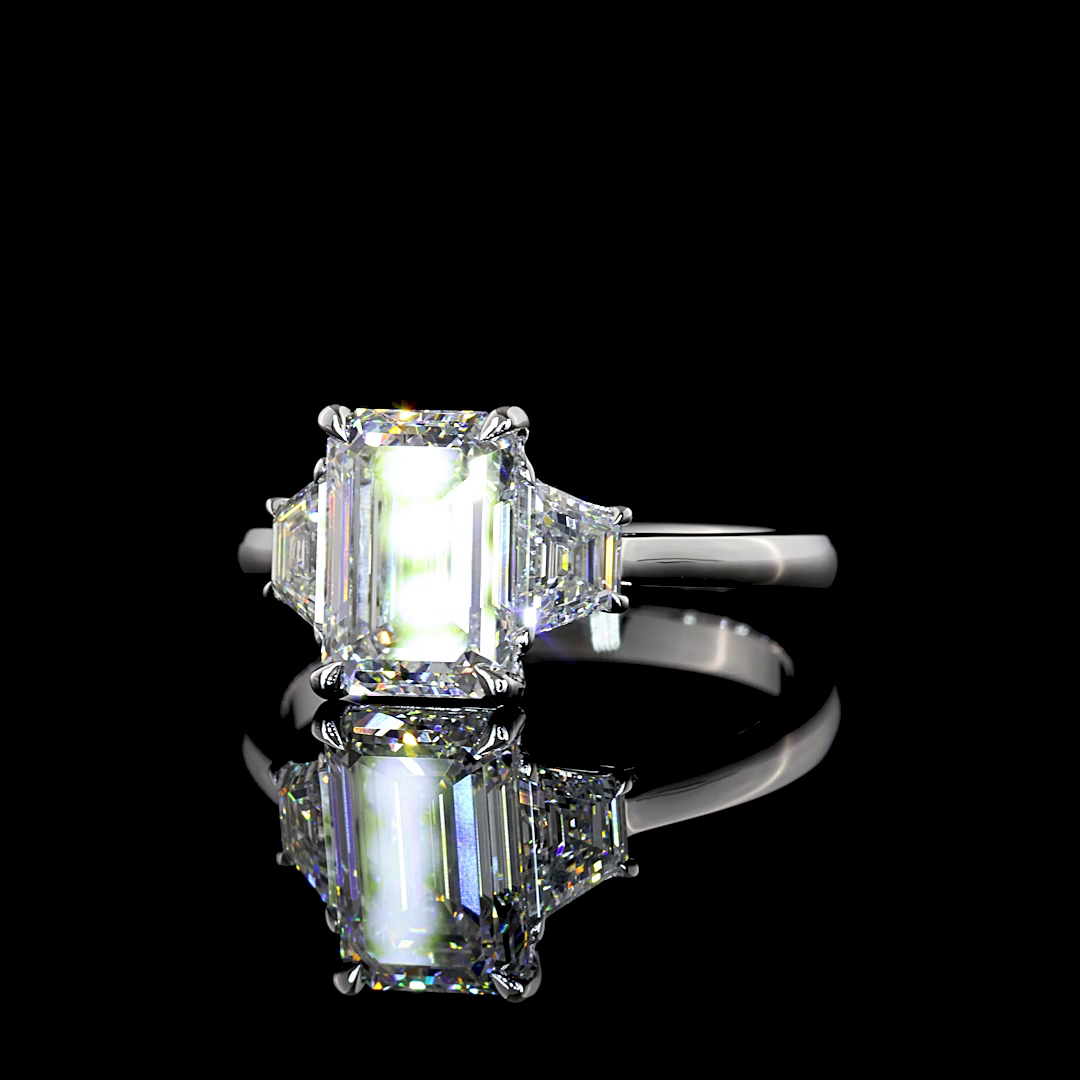 2.61 Carat Lab-Grown Emerald E VS2 Diamond 14K White Gold Three-Stone Engagement Ring - Perfect for Proposals, Anniversaries & Special Occasions