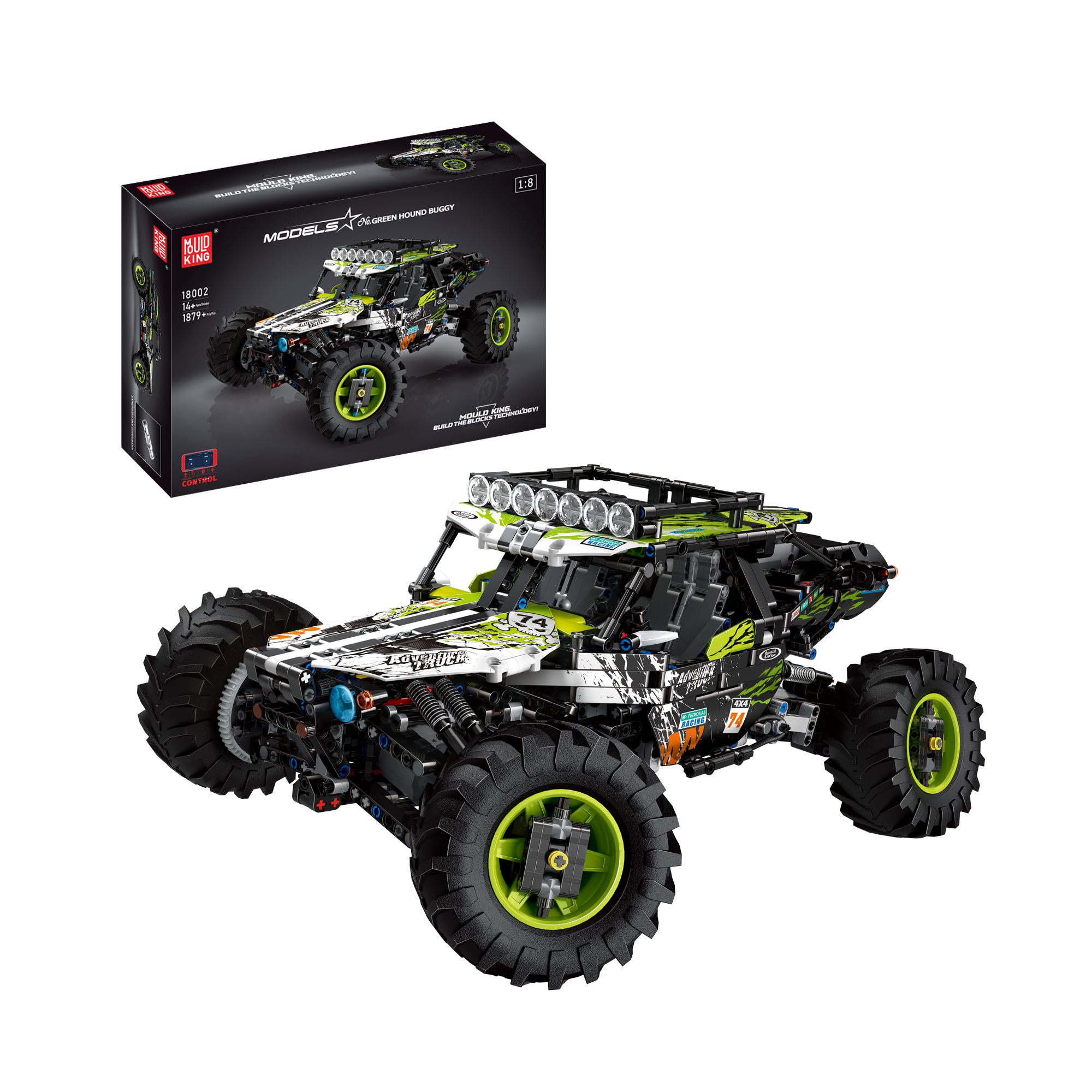 Mould King 18002 Green Hound Remote Control Buggy Building Kit with 1,890 Pieces - STEM Educational Toy for Kids & Adults, Perfect for Indoor & Outdoor RC Car Racing Fun