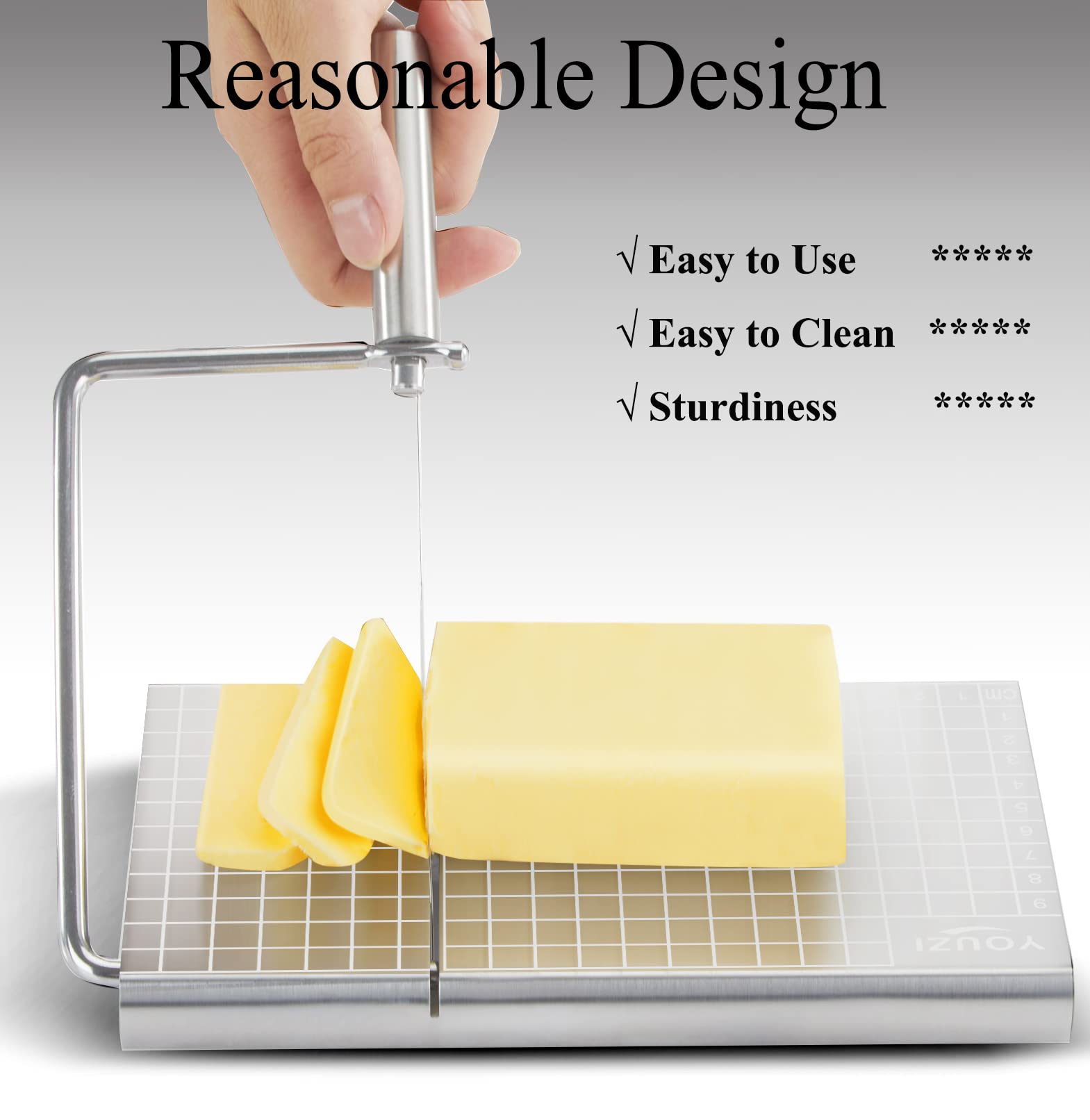 Premium Stainless Steel Cheese Slicer with 10 Replacement Wires - Heavy Duty Cheese Cutter for Block Cheese, Butter & More | Perfect Kitchen Gadget for Cheese Boards, Charcuterie & Entertaining | Great Gift for Food Lovers
