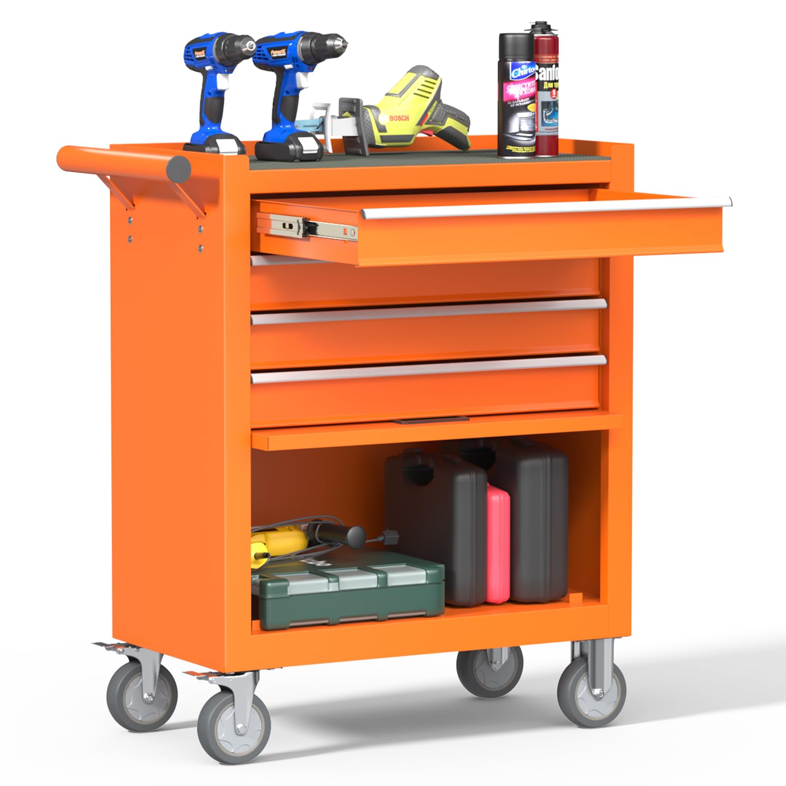 Heavy Duty 4-Drawer Rolling Tool Chest with Wheels - Metal Tool Storage Cabinet with Drawer Liners & Lockable Cart for Garage, Workshop, Auto Repair - Perfect for Mechanics, DIY Enthusiasts & Professional Technicians