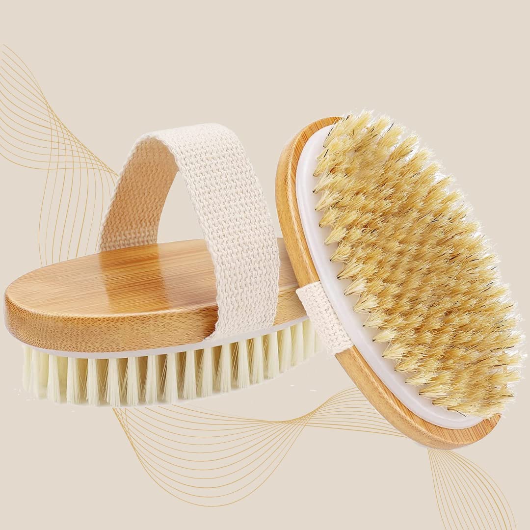 Premium Wooden Dry Brush for Cellulite & Lymphatic Drainage | Wet & Dry Body Brush for Exfoliation & Skin Detox | All Skin Types | Oval Bath Brush (Pack of 1) - Perfect for Spa, Home Use & Self-Care Routine
