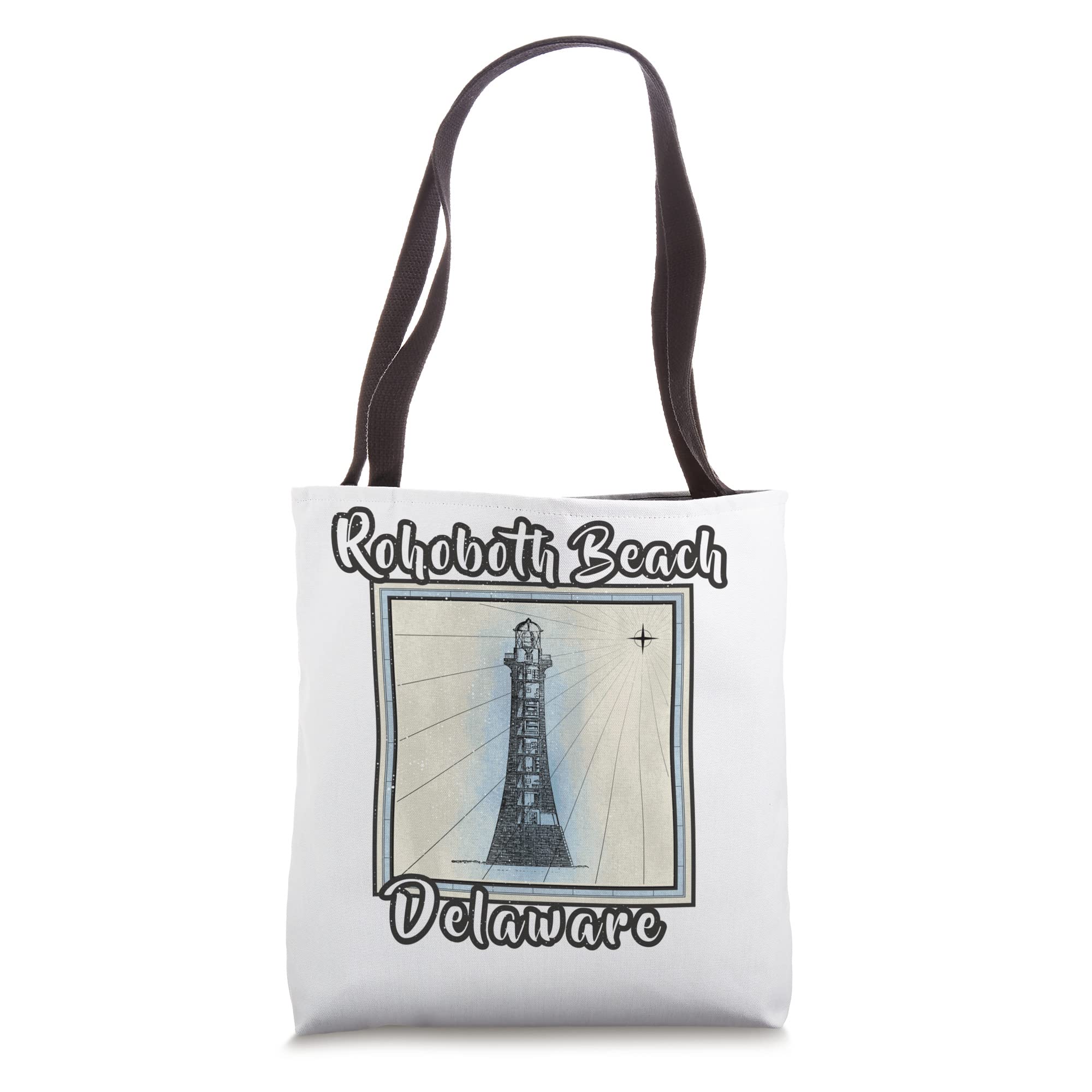 Distressed Rehoboth Beach Delaware Lighthouse Tote Bag - Stylish Canvas Beach Bag for Vacation, Shopping & Daily Use