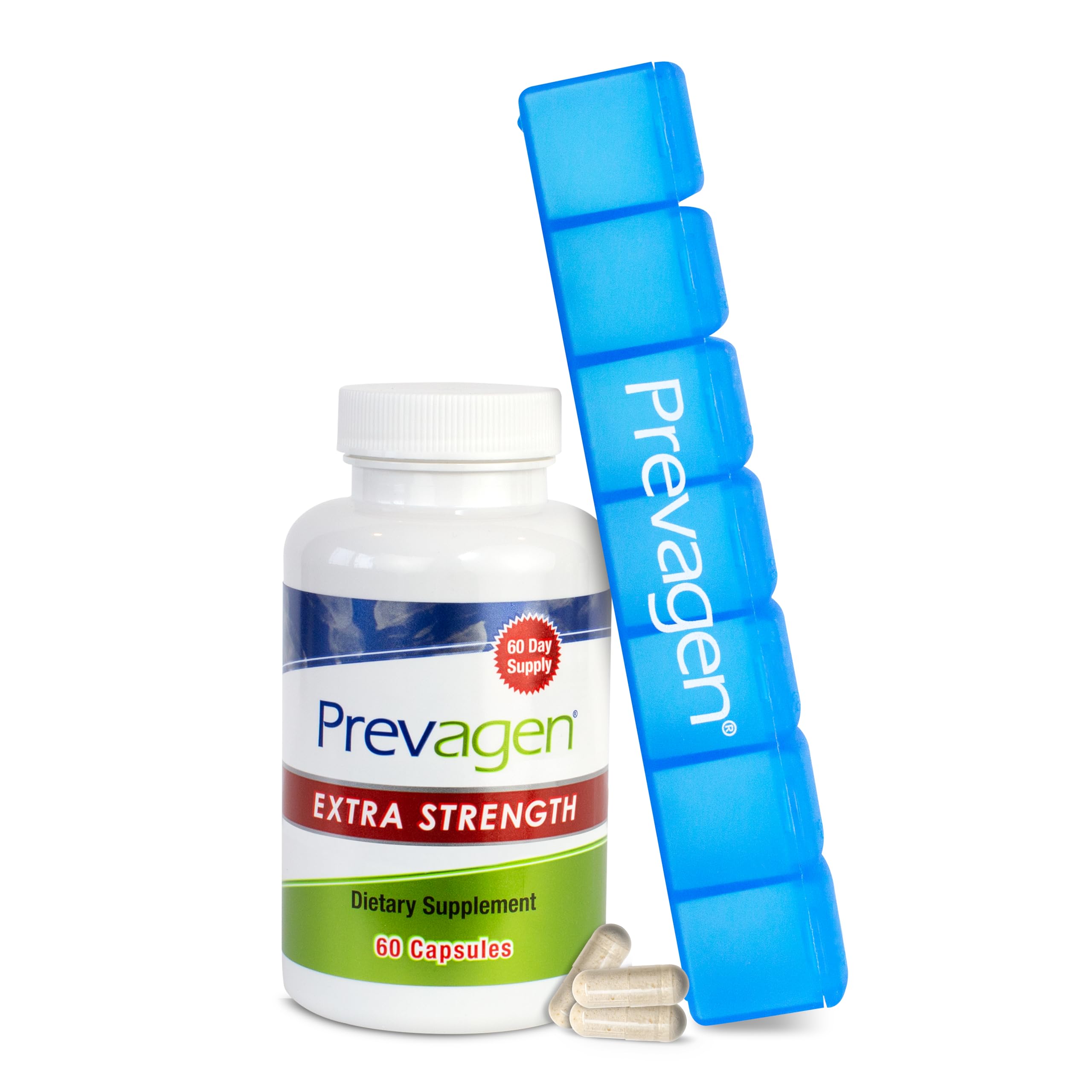 Prevagen Extra Strength 20mg, 60 Capsules - Brain Supplement with Apoaequorin & Vitamin D for Memory Support - Includes 7-Day Pill Organizer - Perfect for Daily Cognitive Health & Senior Wellness