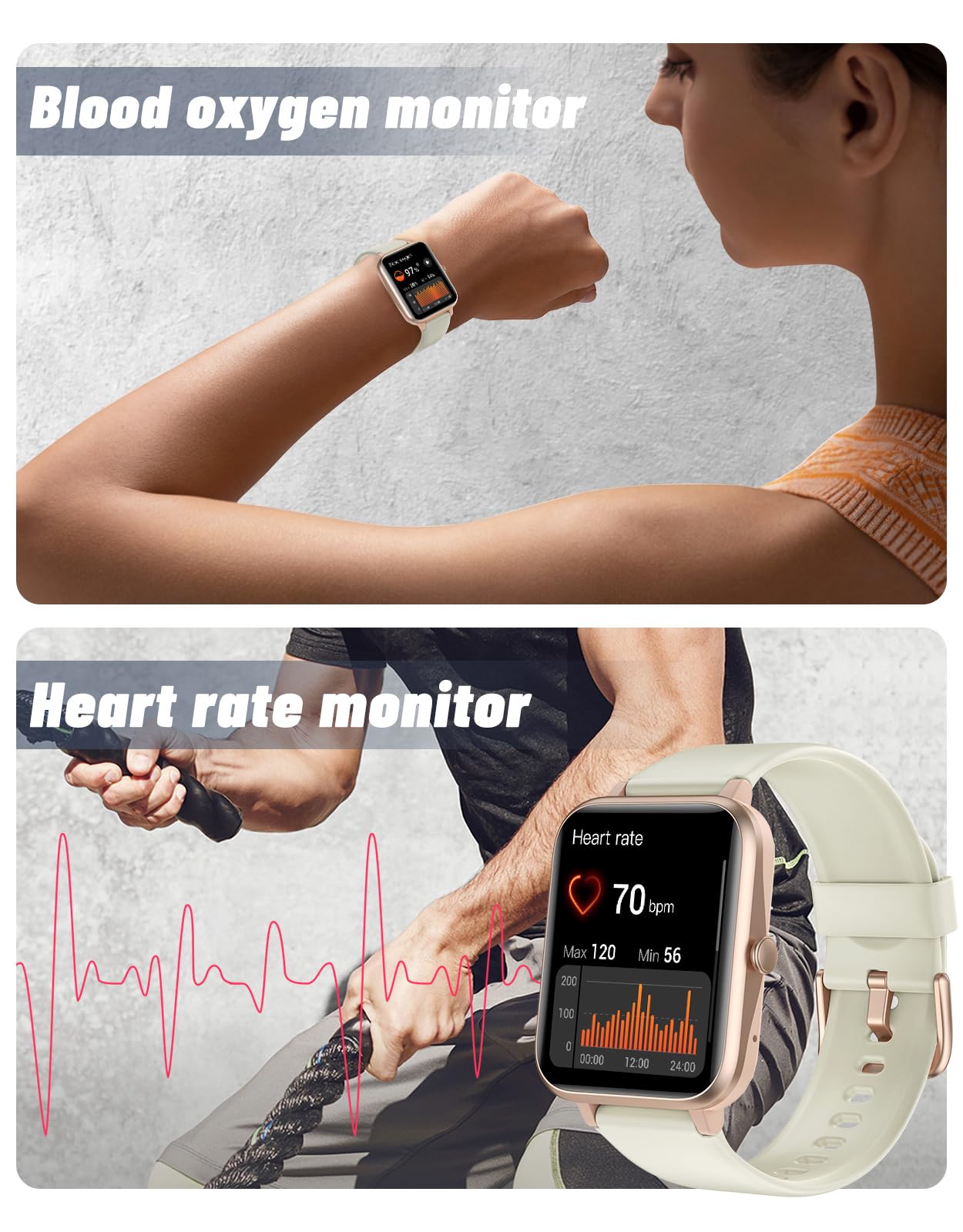 GRV Smart Watch with Answer/Make Calls, Heart Rate Monitor, Step Counter, Sleep Tracker - Fitness & Sports Smartwatch for Women & Men, Compatible with Android iOS Phones (Ideal for Workouts, Running, Swimming & Daily Activity Tracking)