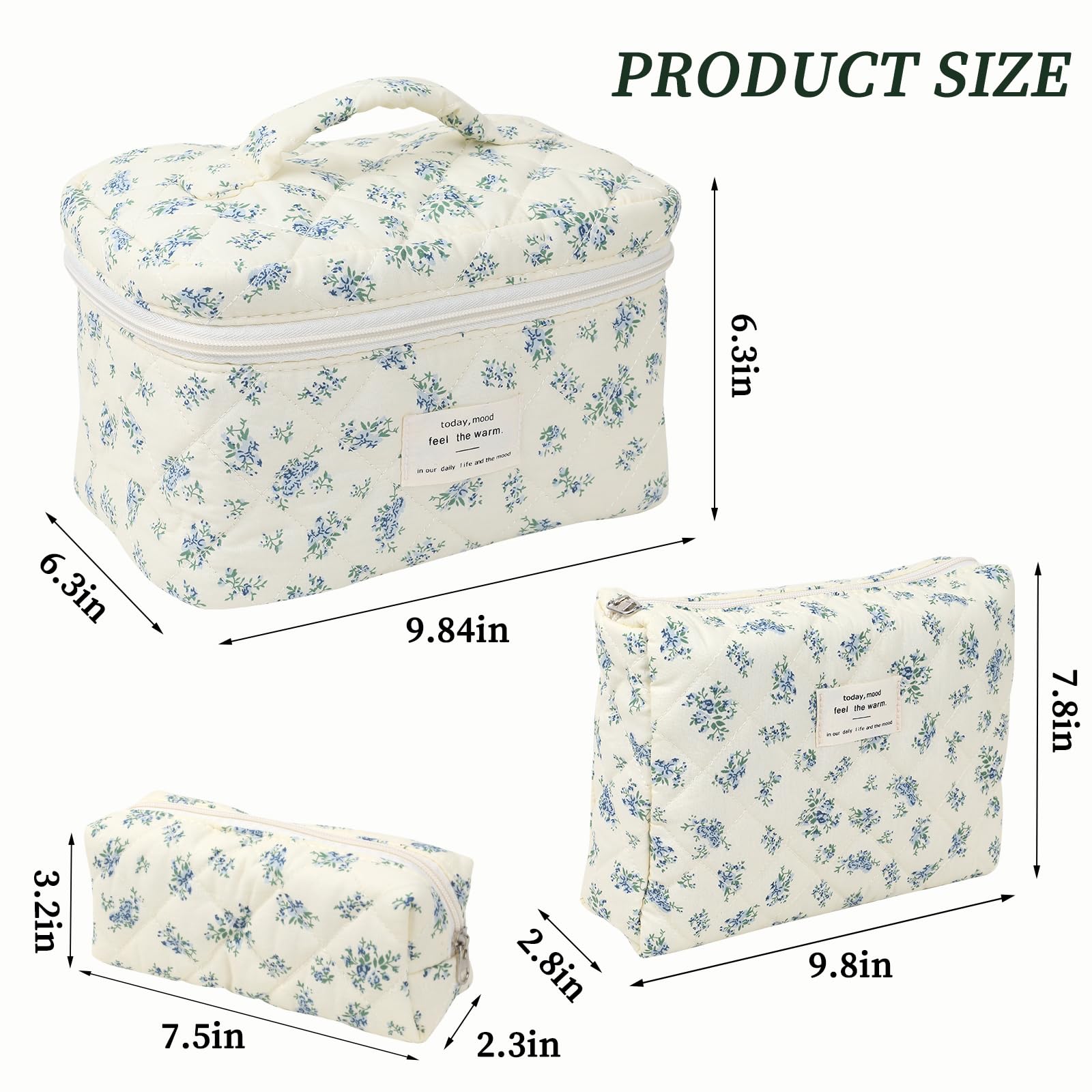 Quilted Makeup Bag for Women, Floral Cosmetic Travel Organizer - Perfect for Toiletries & Travel