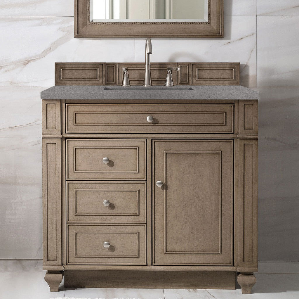 James Martin Vanities Bristol Collection 36 Inch Single Bathroom Vanity in Whitewashed Walnut with Countertop Options - Perfect for Modern Bathroom Renovations and Home Upgrades
