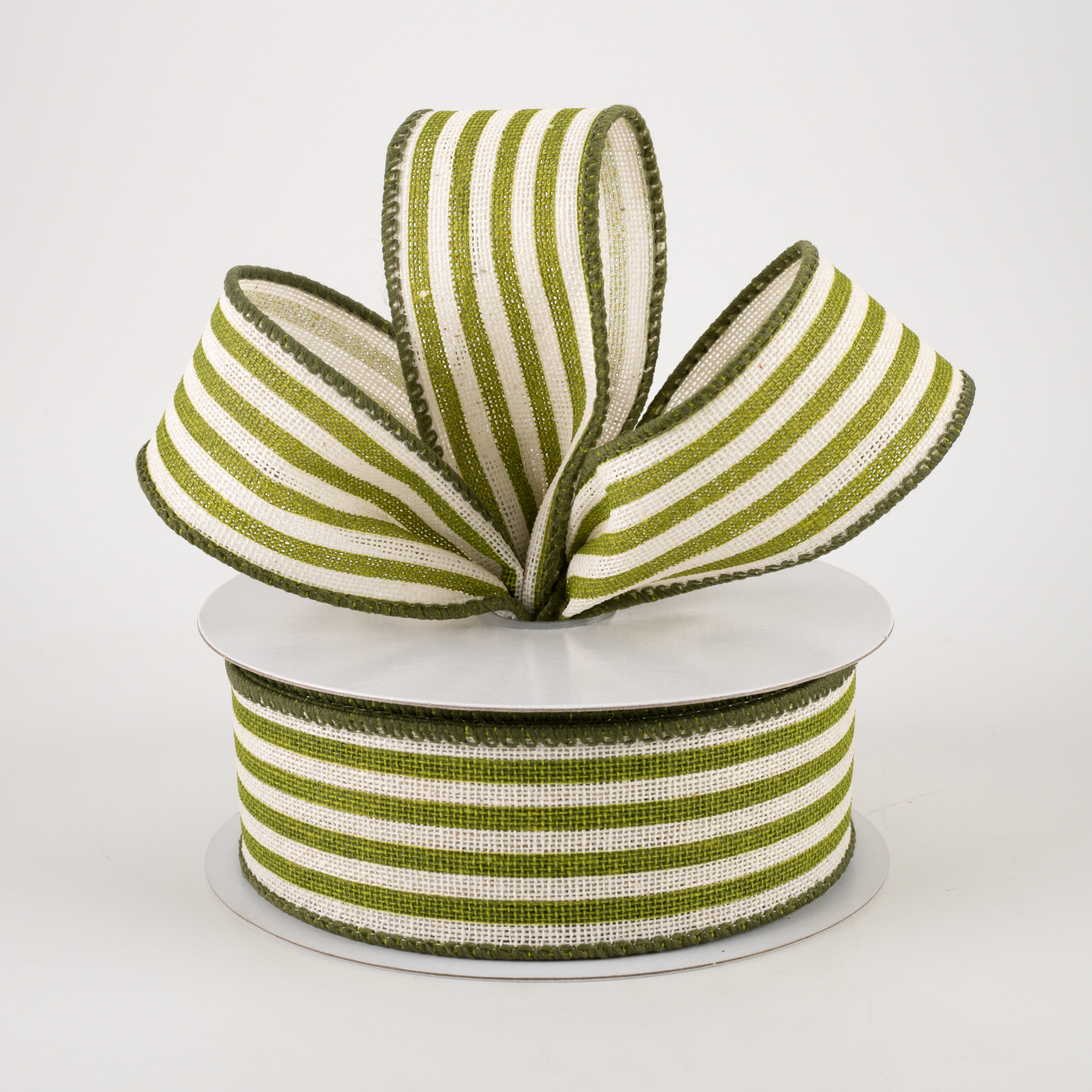 1.5 Inch Canvas Cabana Stripes Ribbon - Ivory & Kiwi Green (10 Yards) for DIY Crafts, Gift Wrapping, Party Decorations and Home Decoration