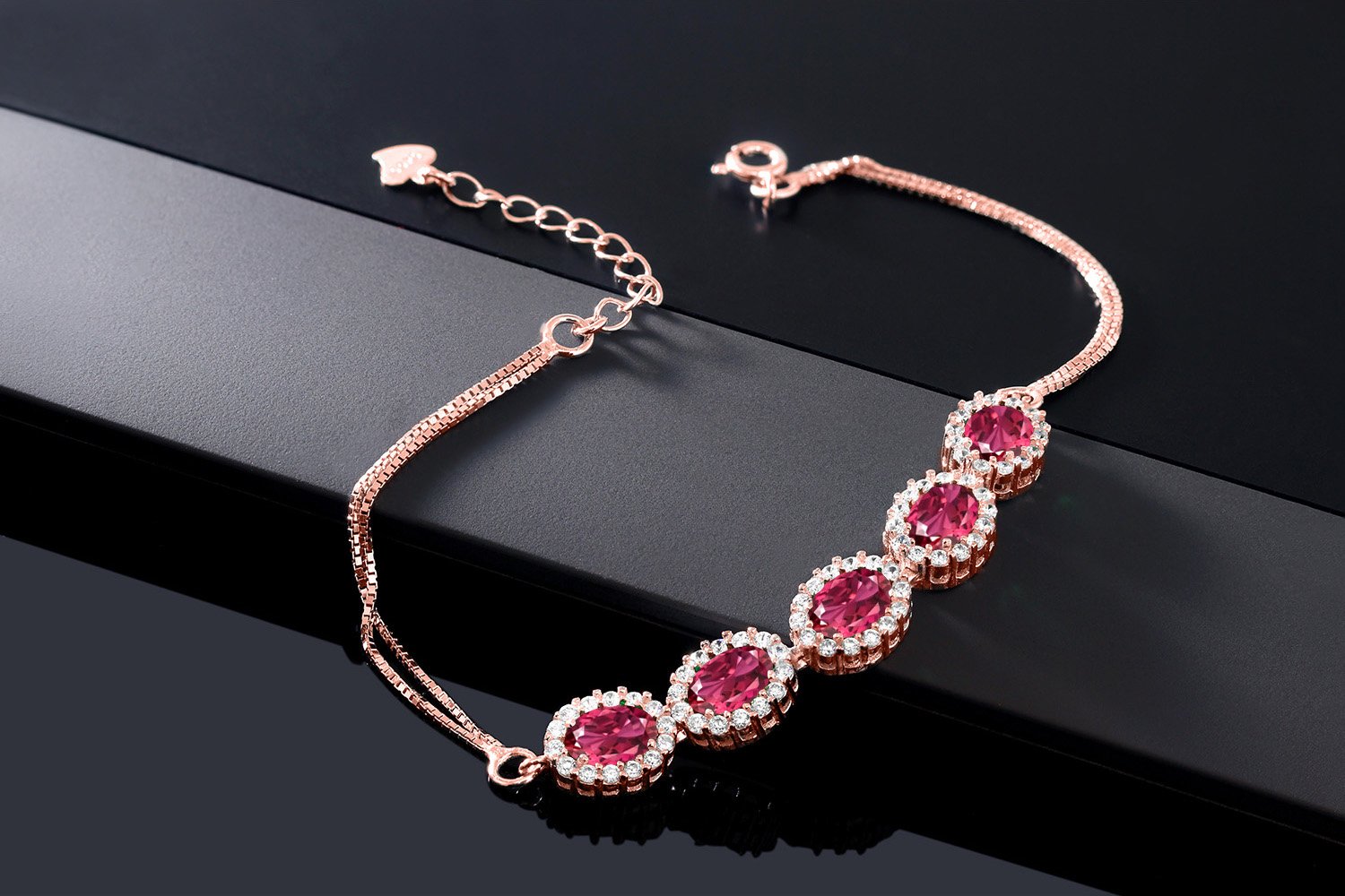 4-8 Cttw Gemstone Birthstone Tennis Bracelet for Women | 7x5mm Oval Cut | 18K Rose Gold Plated Sterling Silver | 7