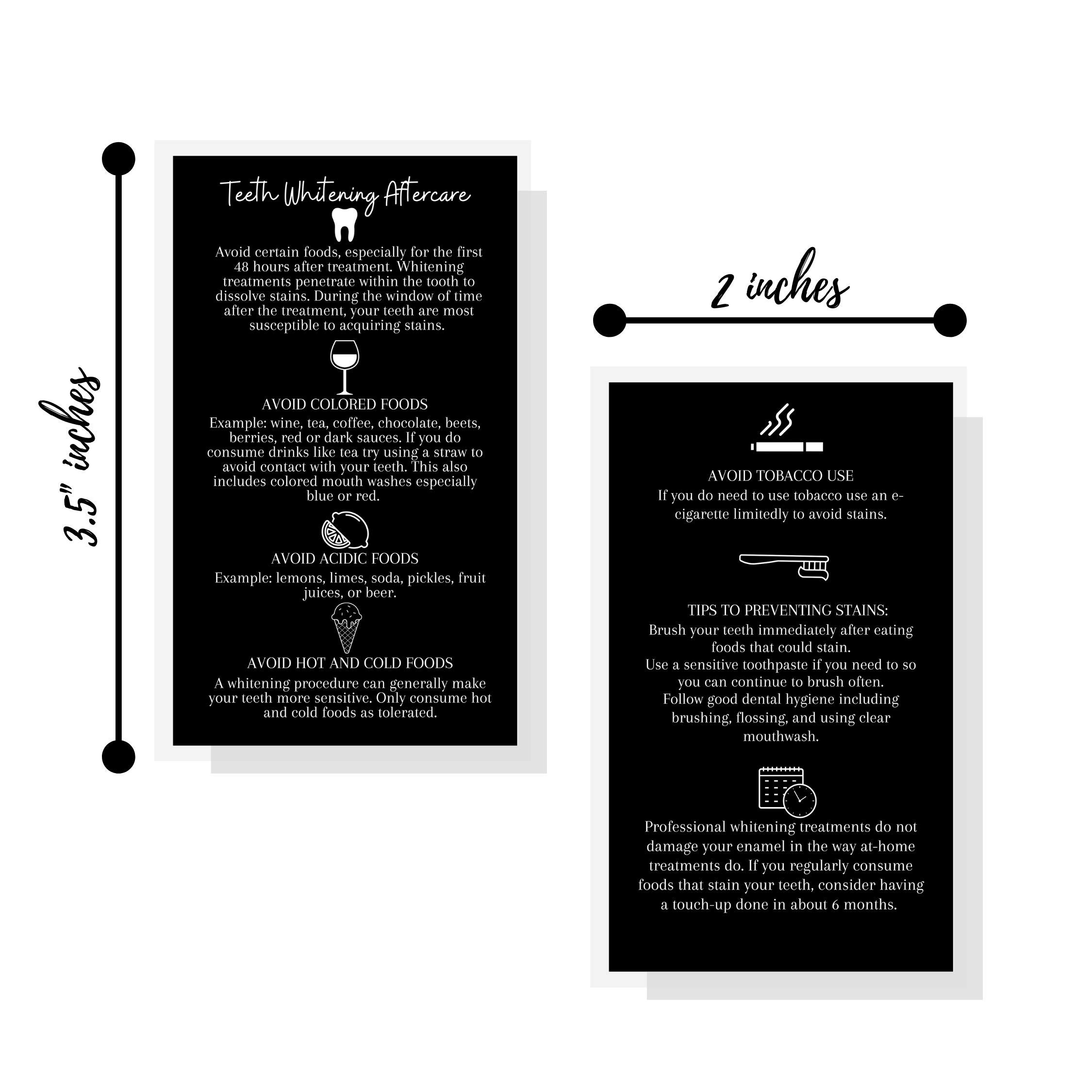 Professional Teeth Whitening Aftercare Instructions Cards - Pack of 50 | 2x3.5
