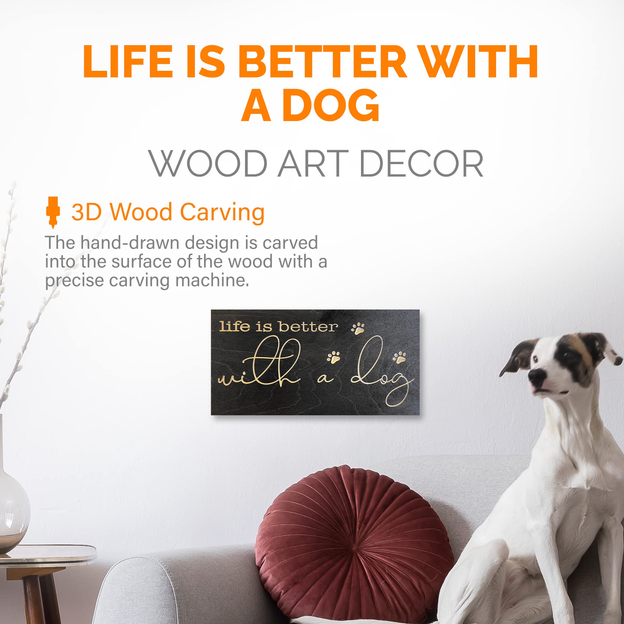 Rustic Dog Lover Wall Decor - Handmade Carved Wooden Sign for Bathroom, Home & Office - 6x12 Inches - Perfect Gift for Pet Owners - True Stock Studios - Ideal for Farmhouse, Living Room & Dog-Themed Spaces