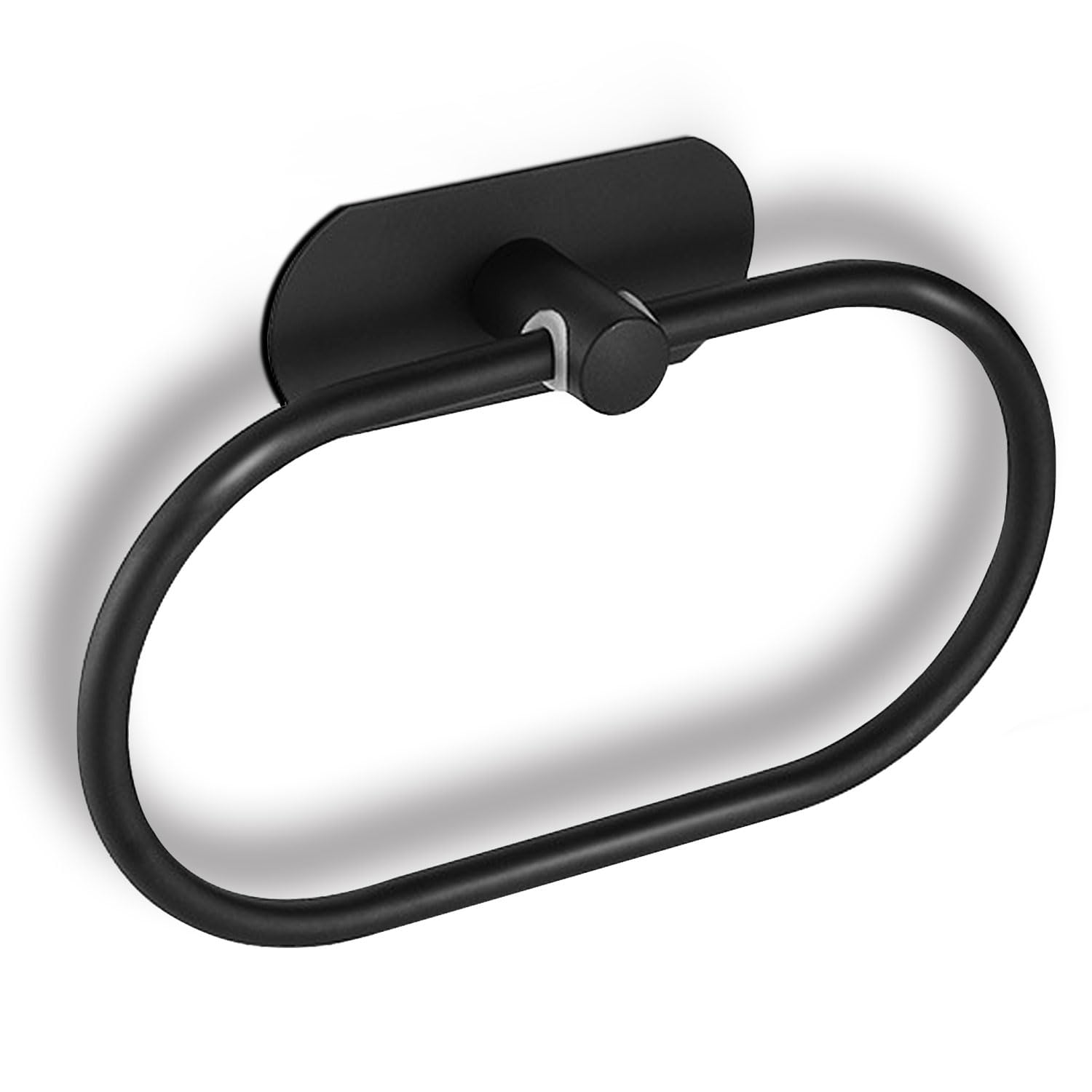 Matte Black Adhesive Towel Ring - Oval Shaped Stainless Steel Hand Towel Holder for Bathroom & Kitchen Wall Mount (No Drilling) | Modern Space-Saving Solution for Small Bathrooms & Apartments