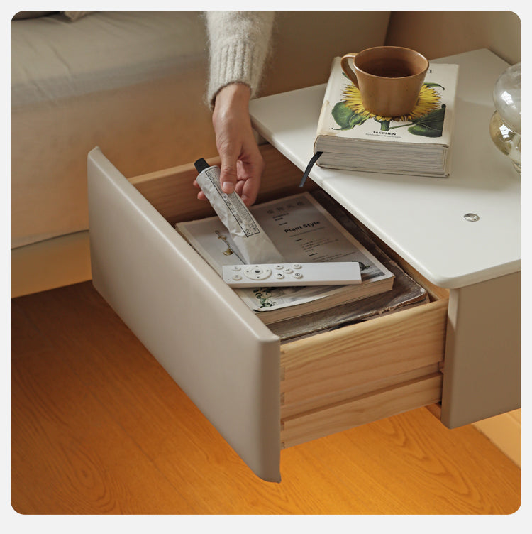 Organic Leather Floating Nightstand - Wall Mounted Cream Rock Board Shelf for Bedroom, Living Room & Office - Modern Minimalist Storage Solution