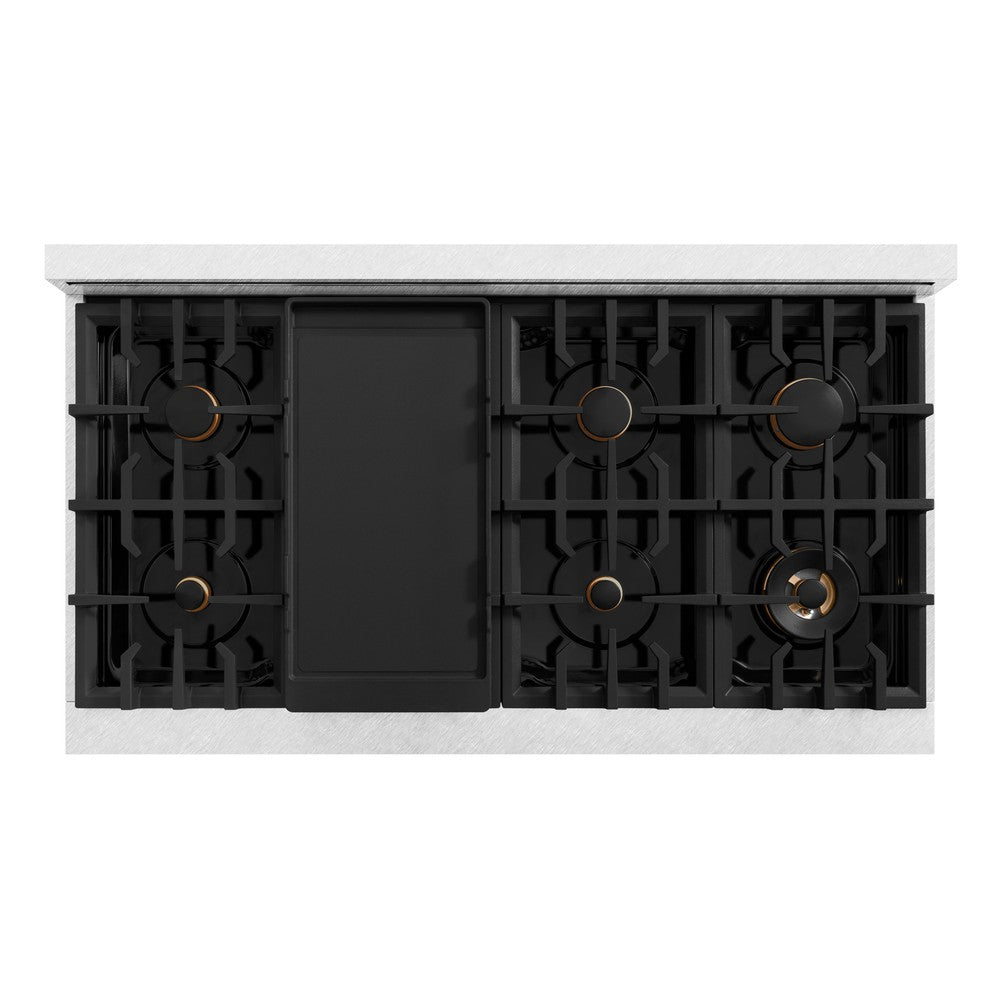 ZLINE Autograph Edition 48-Inch 6.7 cu. ft. Professional Double Oven Gas Range with 8-Burner Cooktop in Satin Stainless Steel & Polished Gold Accents (HGRSZ 48 G) - Perfect for Large Kitchens, Gourmet Cooking, and Entertaining