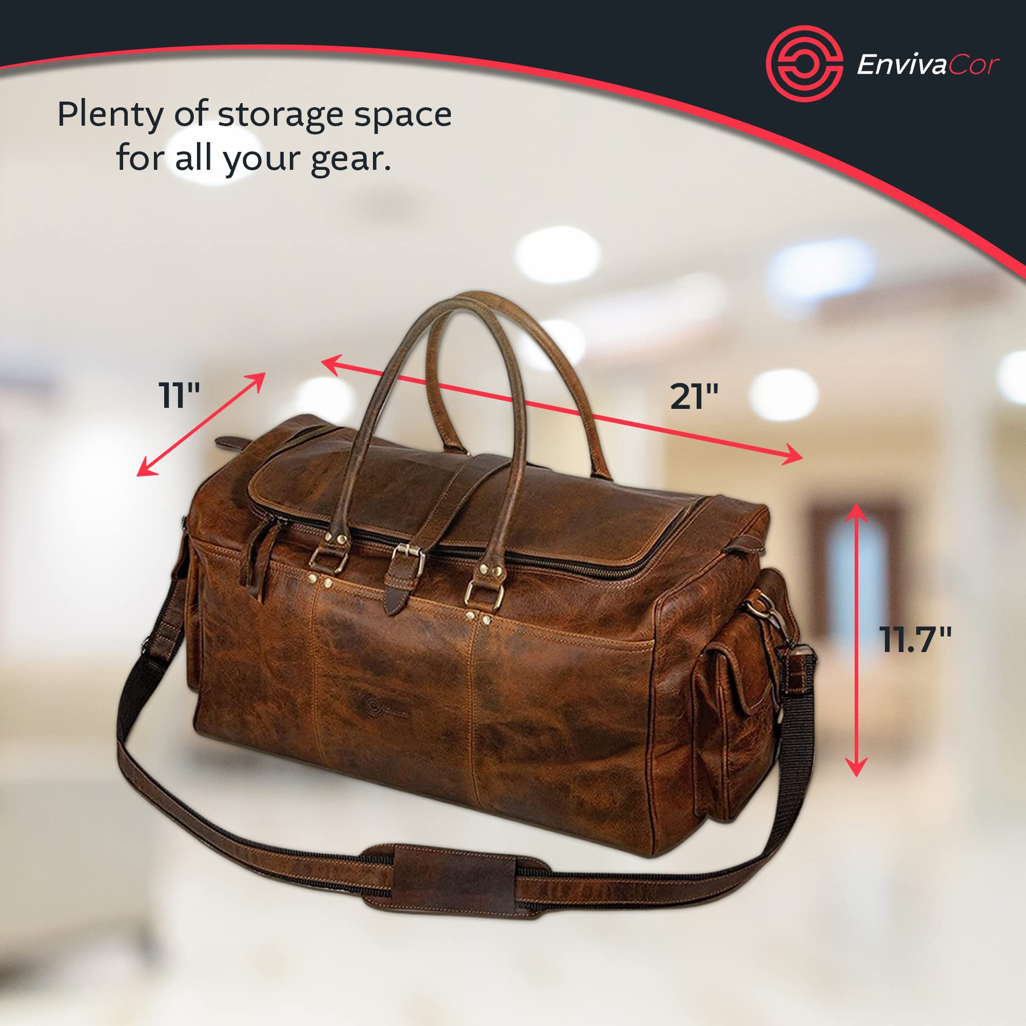 Premium EVOD Genuine Leather Duffel Bag for Men & Women - Large 21