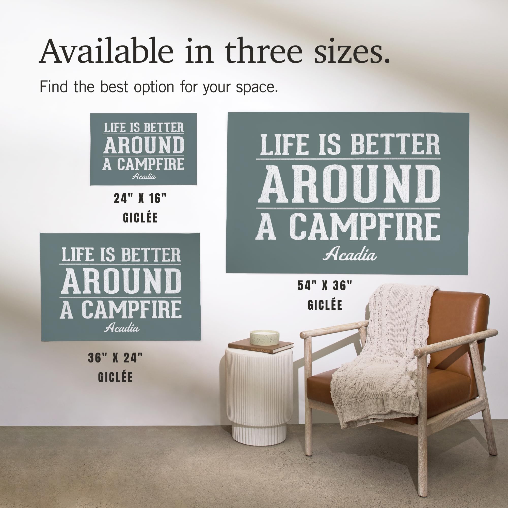 Lantern Press 36x54 Inch Giclee Art Print - Acadia National Park Maine Wall Decor - Life is Better Around a Campfire - Simply Said Press - Perfect for Living Room, Bedroom & Cabin Decor