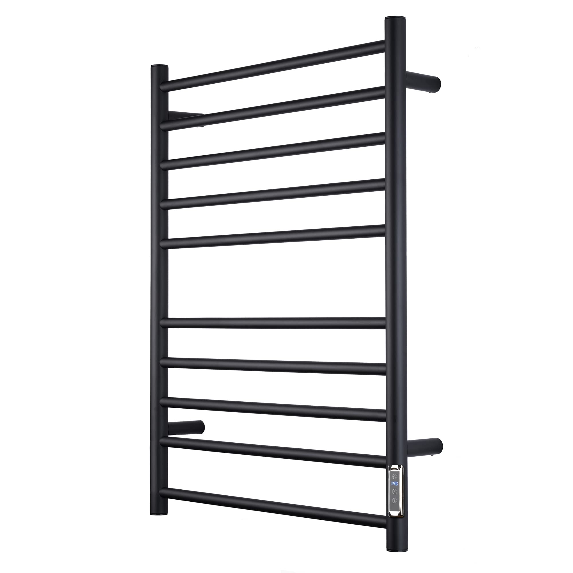 ETW25A Electric Towel Warmer with Timer - Wall Mounted Bathroom Heated Towel Rack, Plug-in Black - Perfect for Spa, Luxury Bathrooms & Cold Weather Comfort