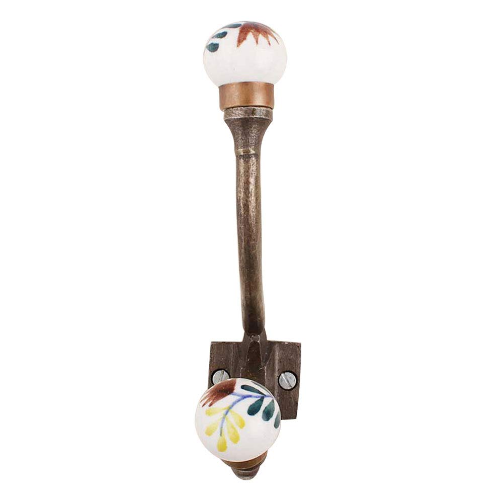2 Pack Decorative Indian Leaf Wall Hooks - Small Multicolor Coat & Key Hooks for Cabinets, Kids Room - 15.88cm Iron Hanging Hooks for Organizing Entryway, Bedroom & Bathroom