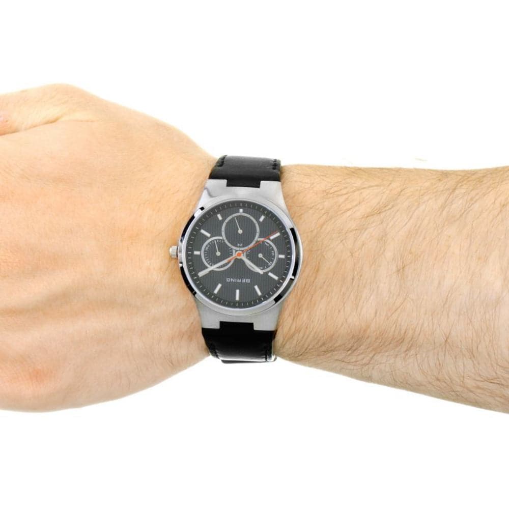 BERING CLASSIC 13841-404 Black Leather Strap Men's Watch - Luxury Minimalist Timepiece for Business, Formal & Everyday Wear