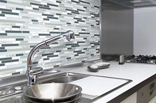 10 Sq Ft Bliss Iceland Marble & Glass Linear Mosaic Tile - Waterproof Peel & Stick Backsplash for Bathroom Walls, Shower Surround, Kitchen Backsplash - Easy DIY Home Renovation